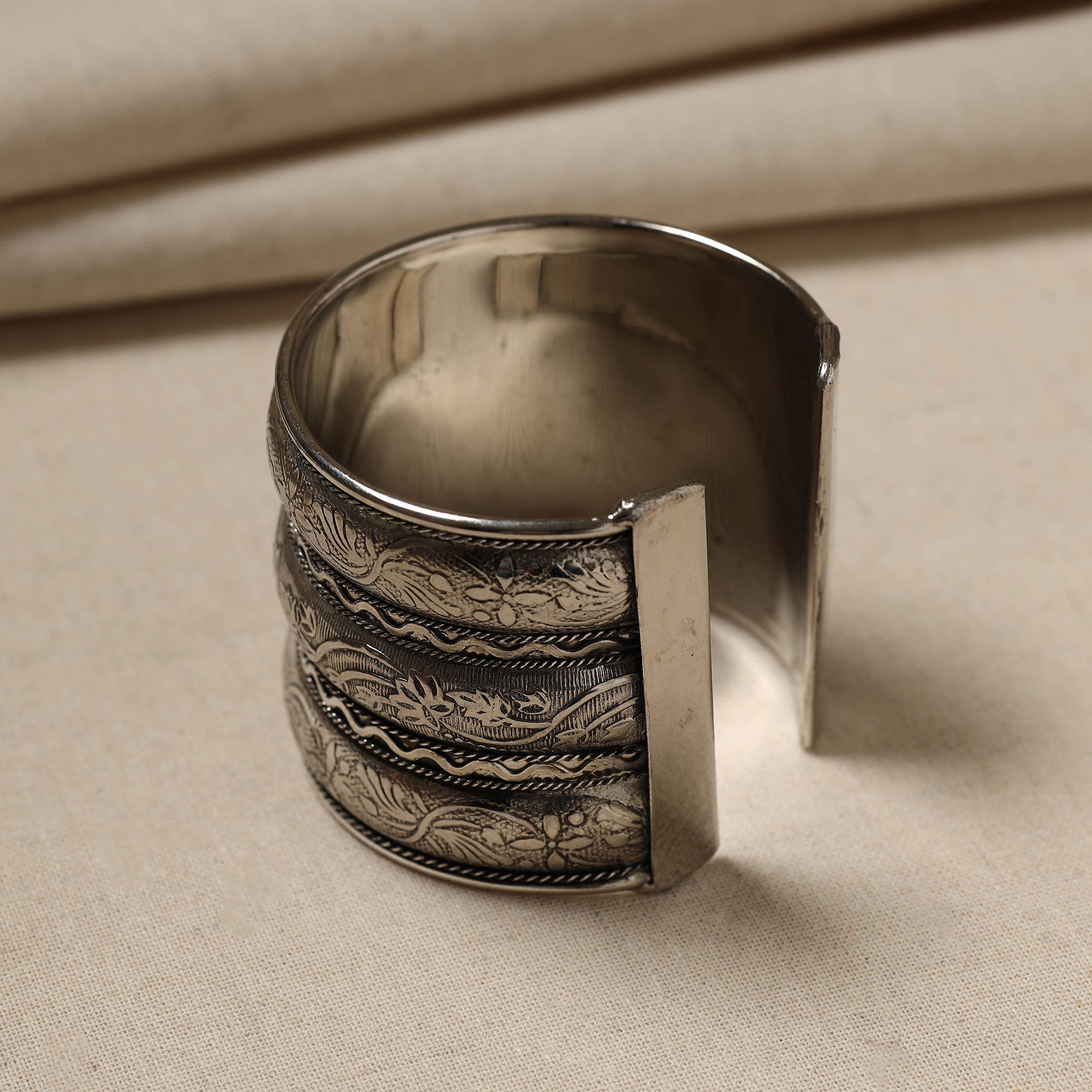 WHITE RIVER STORIES Antique Finish Oxidised German Silver Cuff Bracelet (Adjustable)