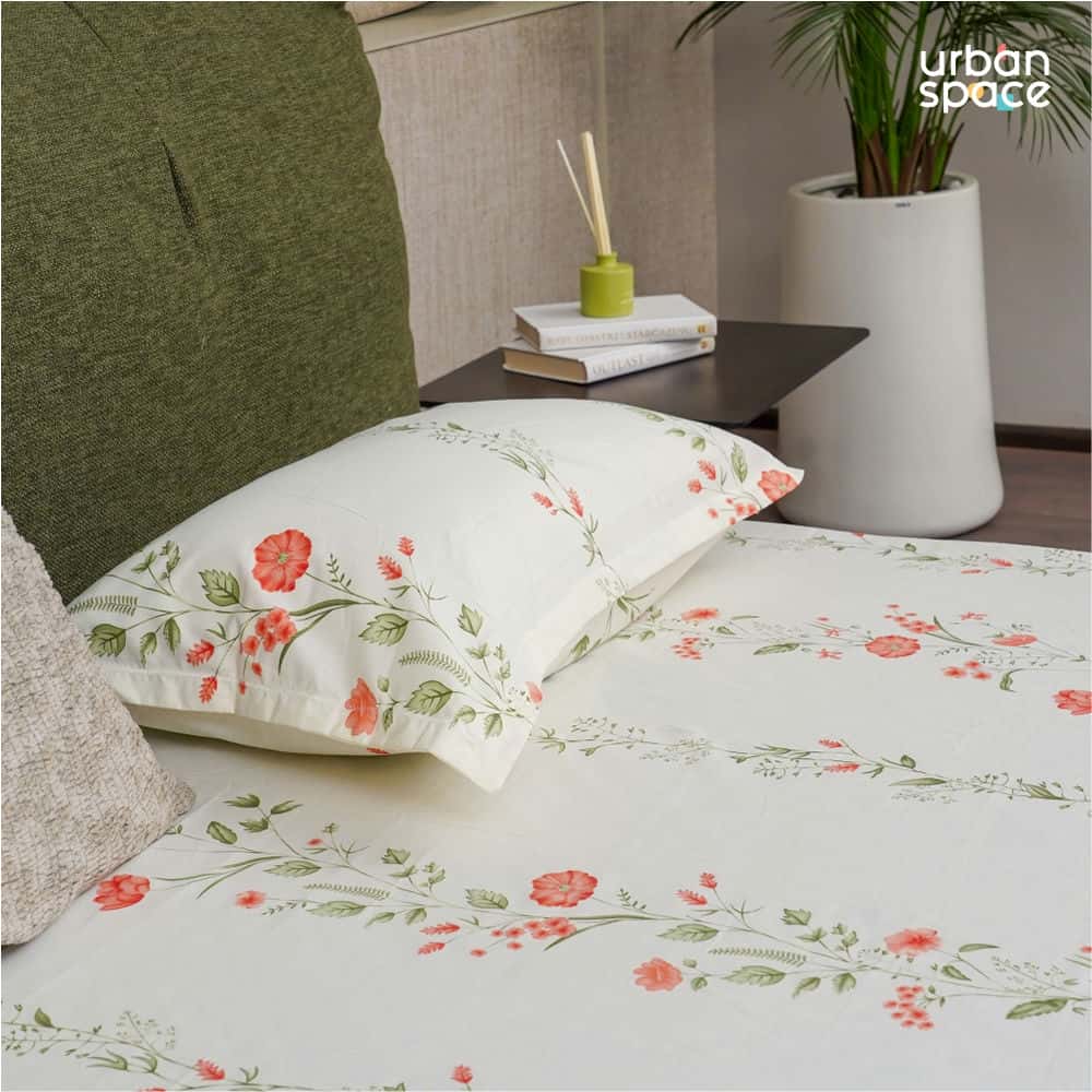 Urban Space -Home Furnishing Store Fitted King Size Cotton Bedsheet - Veil Bloom- Peach - view 2