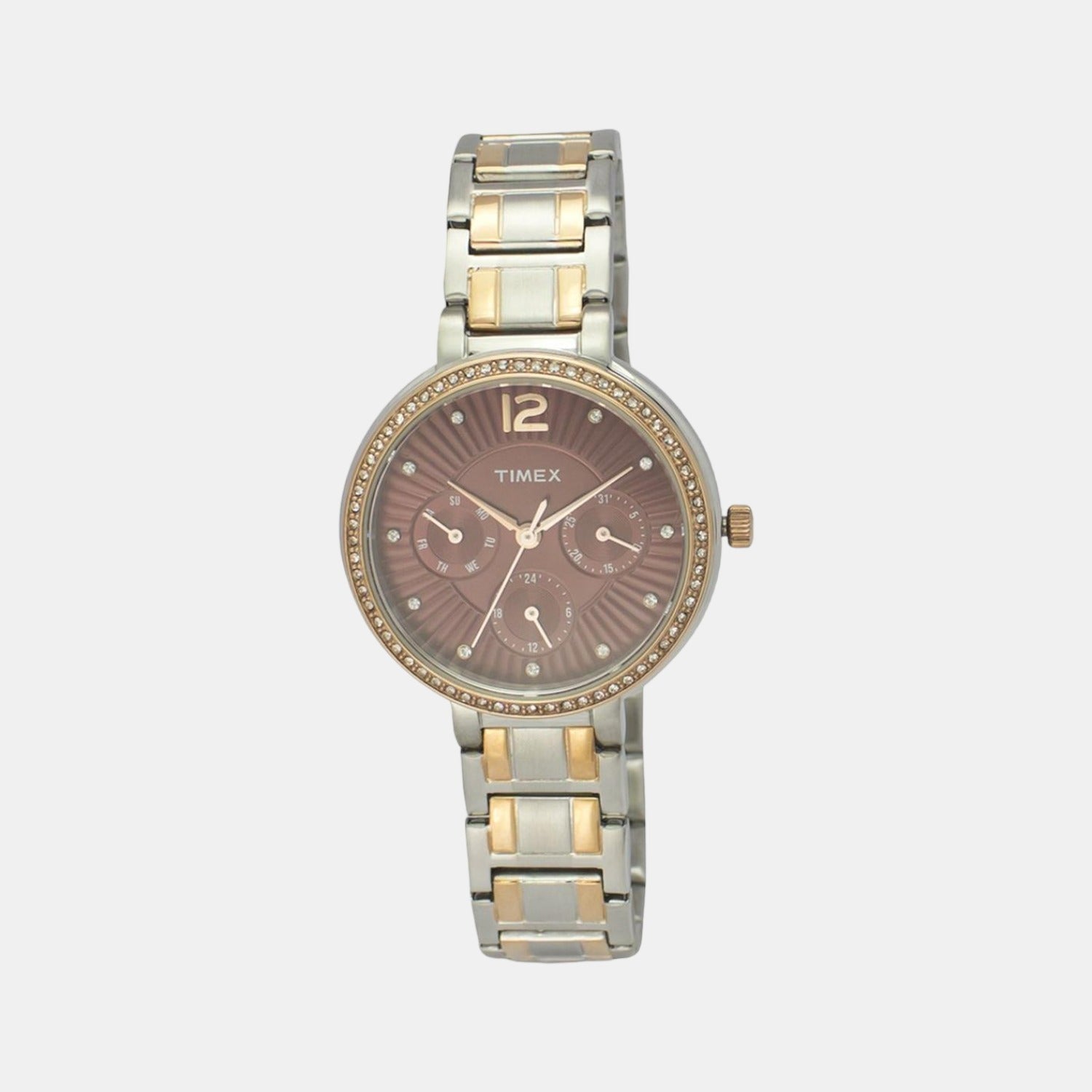 Timex E Class Women Quartz Brown Dial Chronograph Stainless Steel Watch TWEL11905