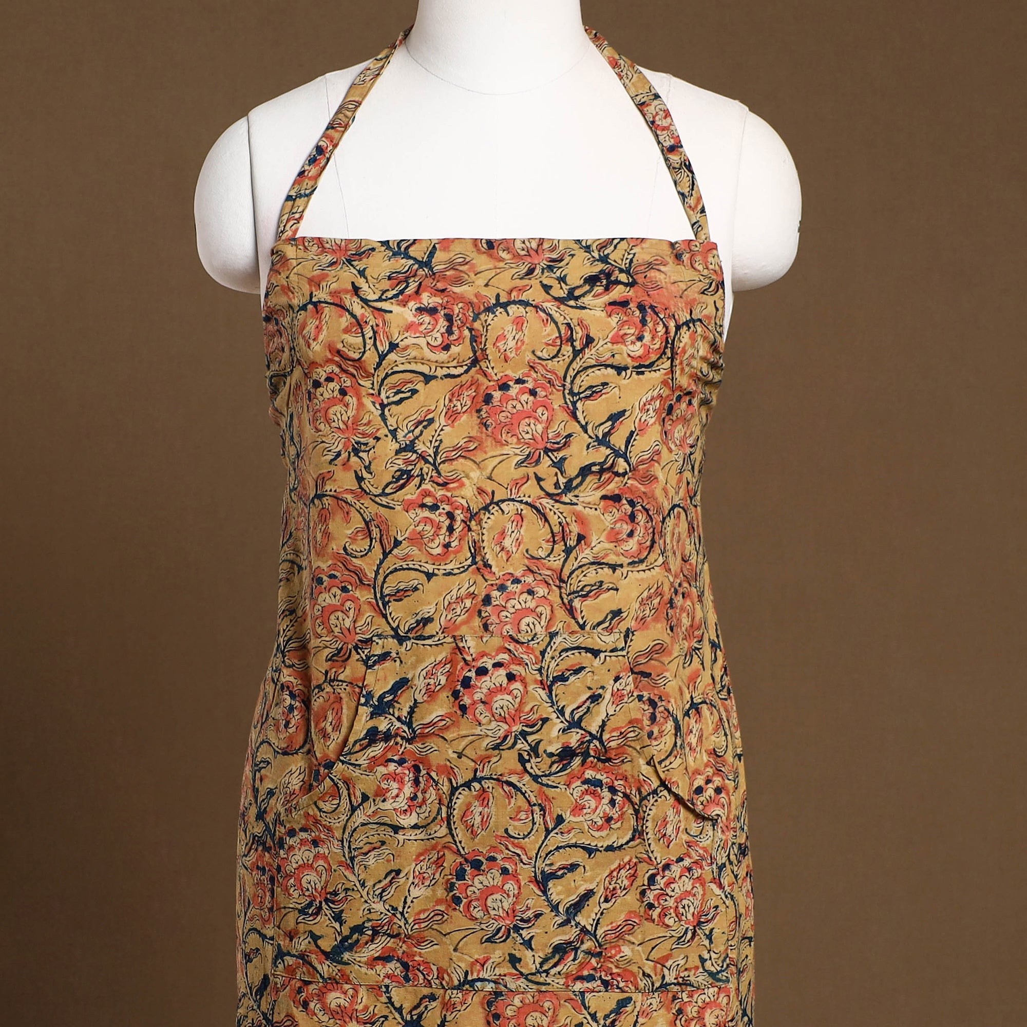 JALPARI Beige - Kalamkari Block Print Cotton Apron with Pocket 32 - view 2