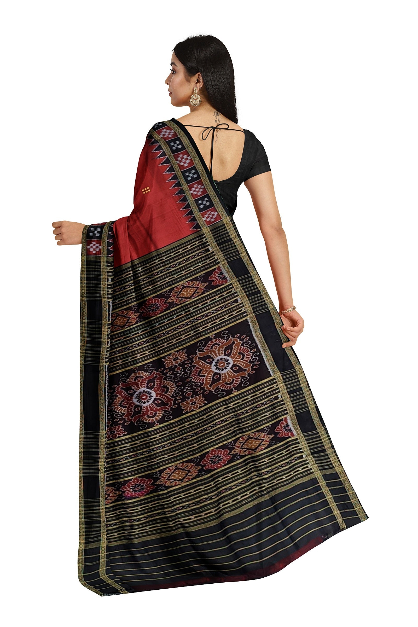 IndianVillèz Red Single Border Pasapali Khandua Pata Silk Saree - view 2