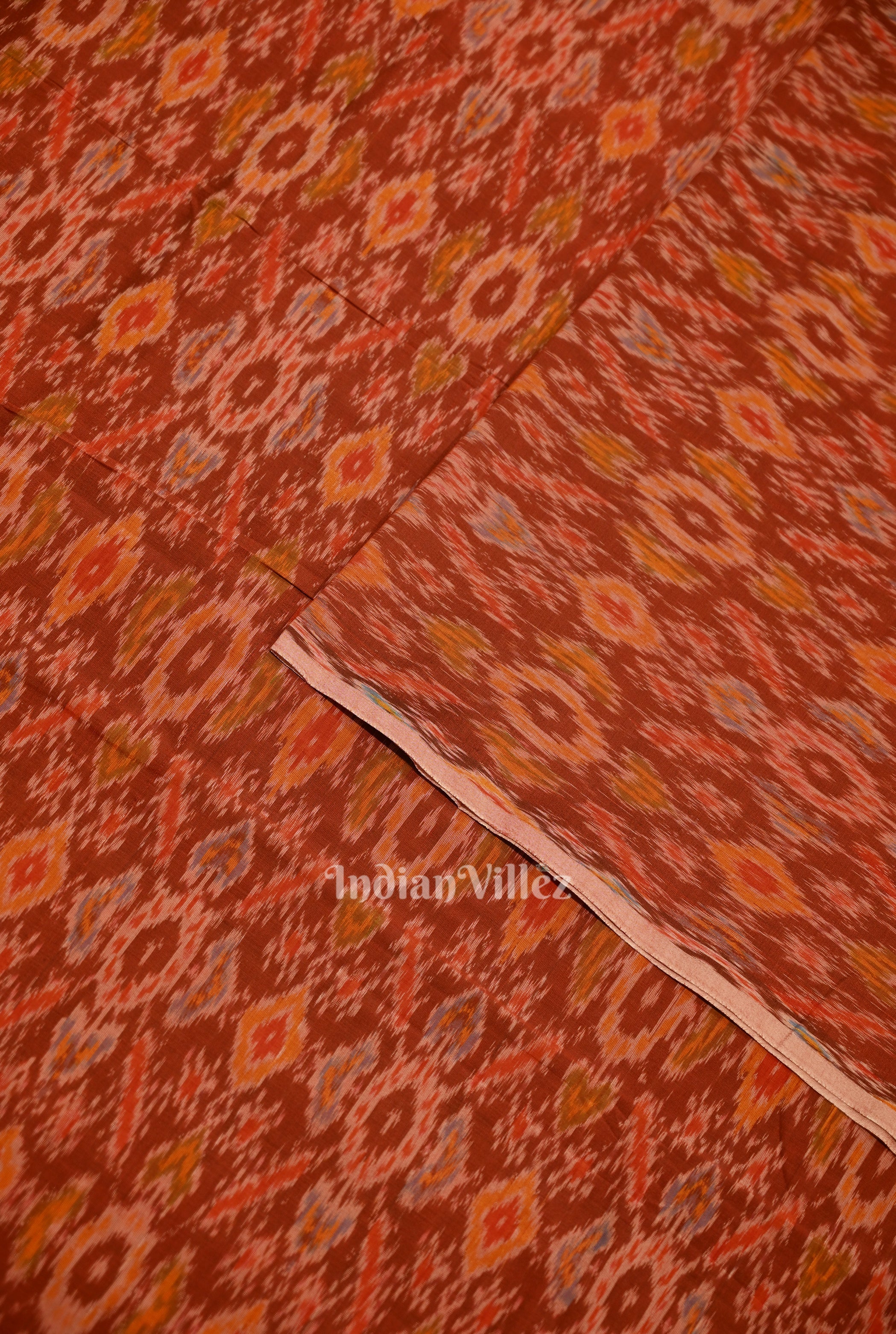 IndianVillèz Exclusive Maroon Pochampally Ikat Silk & Cotton (Sico) Fabric - view 2