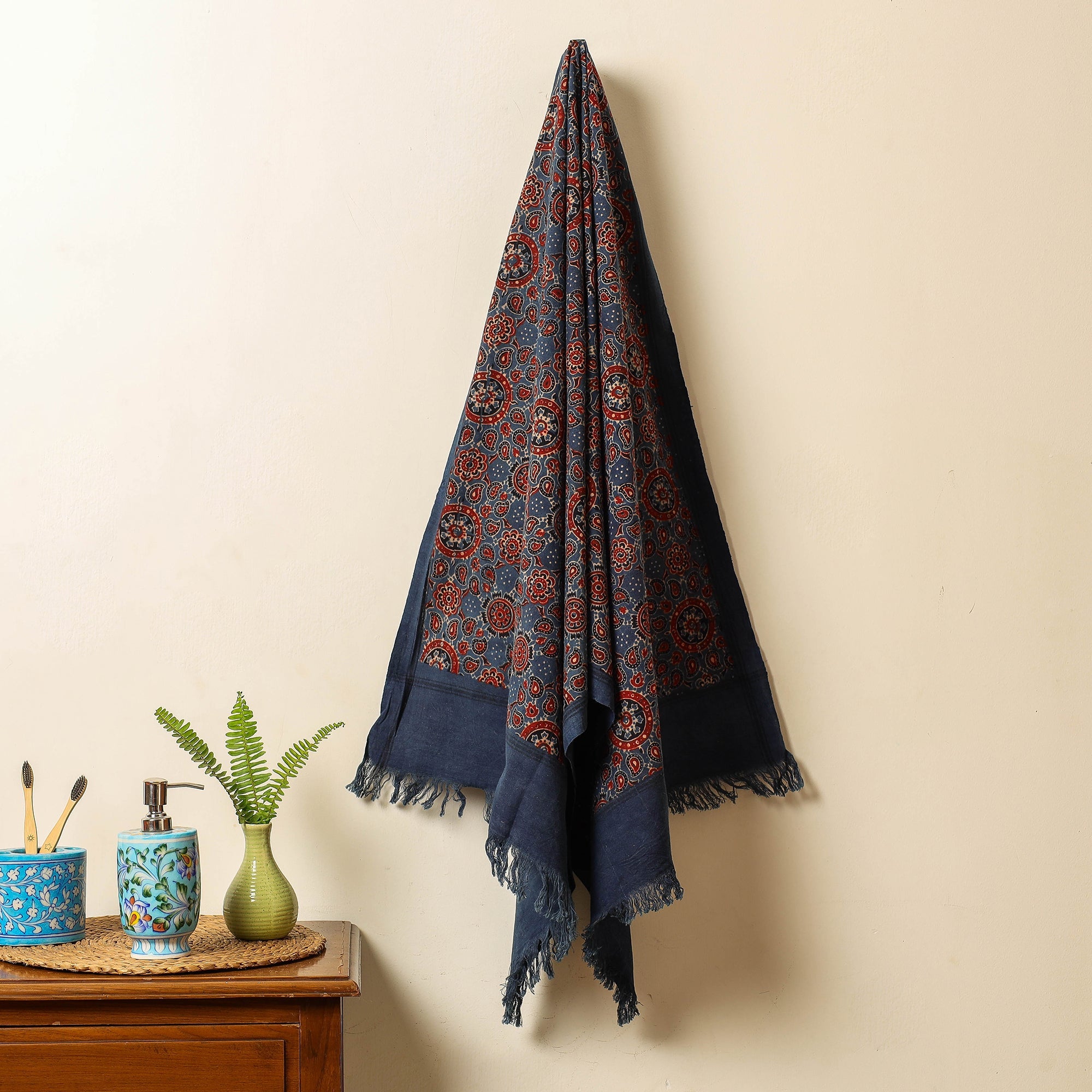 KACHCHH JI CHHAAP Blue - Block Print Cotton Ajrakh Handloom Towel