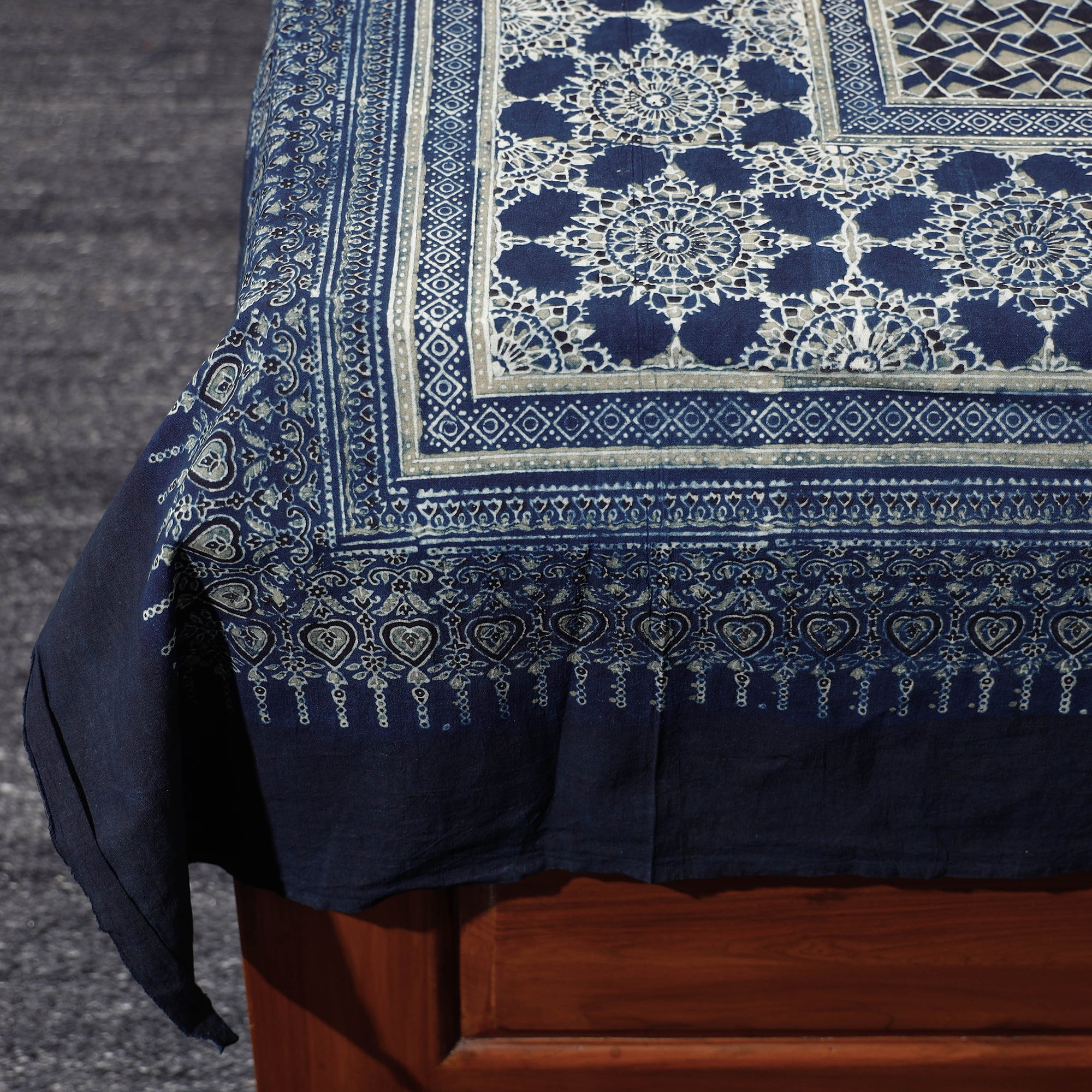 KACHCHH JI CHHAAP Blue - Ajrakh Block Printed Cotton Single Bed Cover (90 x 60 in) - view 3