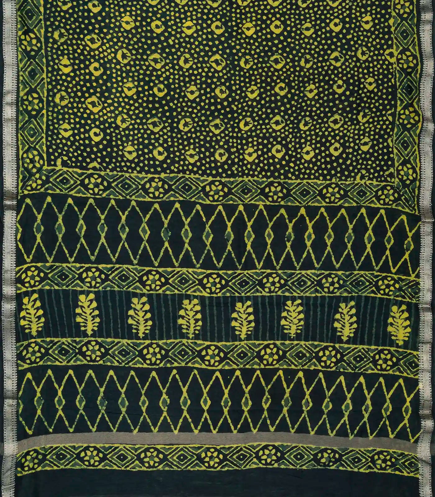 RmKV Bottle Green Chanderi Cotton Saree Printed With Dotted Motifs - view 2