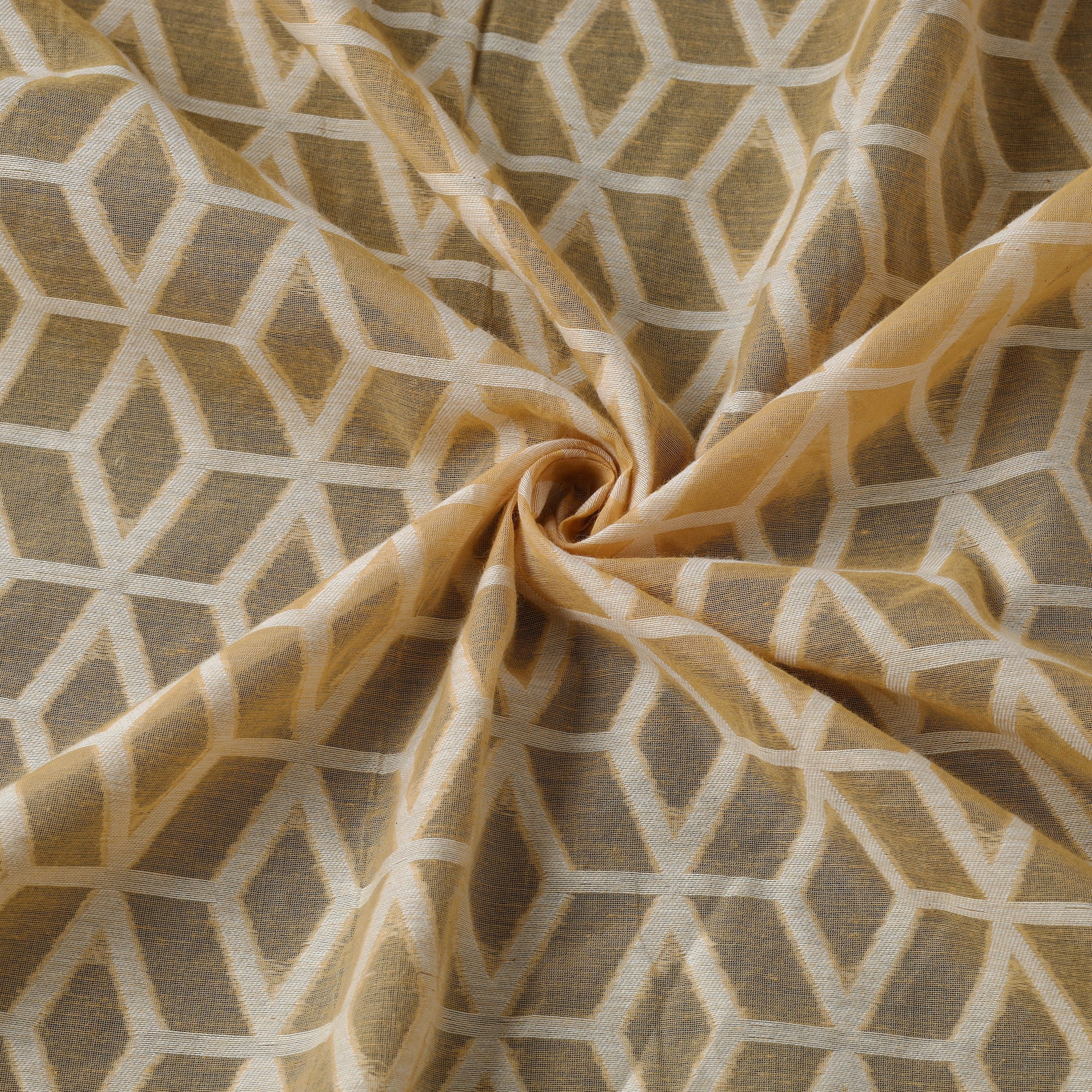 ITOKRI CRAFTS INITIATIVE Beige - Pure Banarasi Handwoven Cutwork Buti Cotton Fabric - view 3