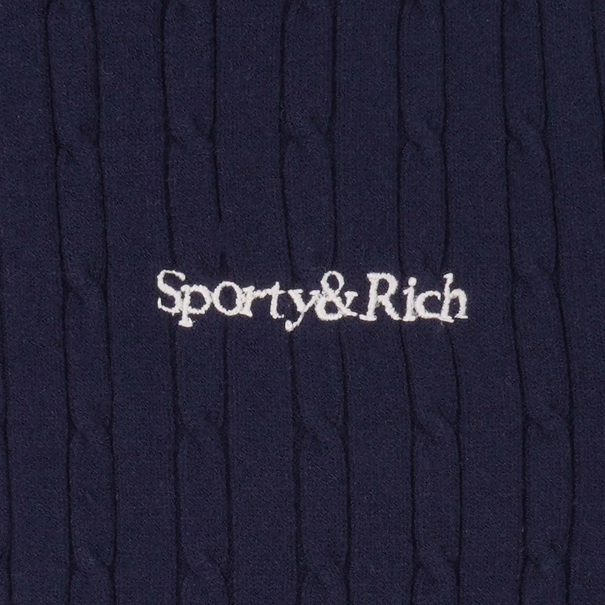 Sporty&Rich Serif Logo Mini Cable Polo - Navy/Off White/Red - view 3