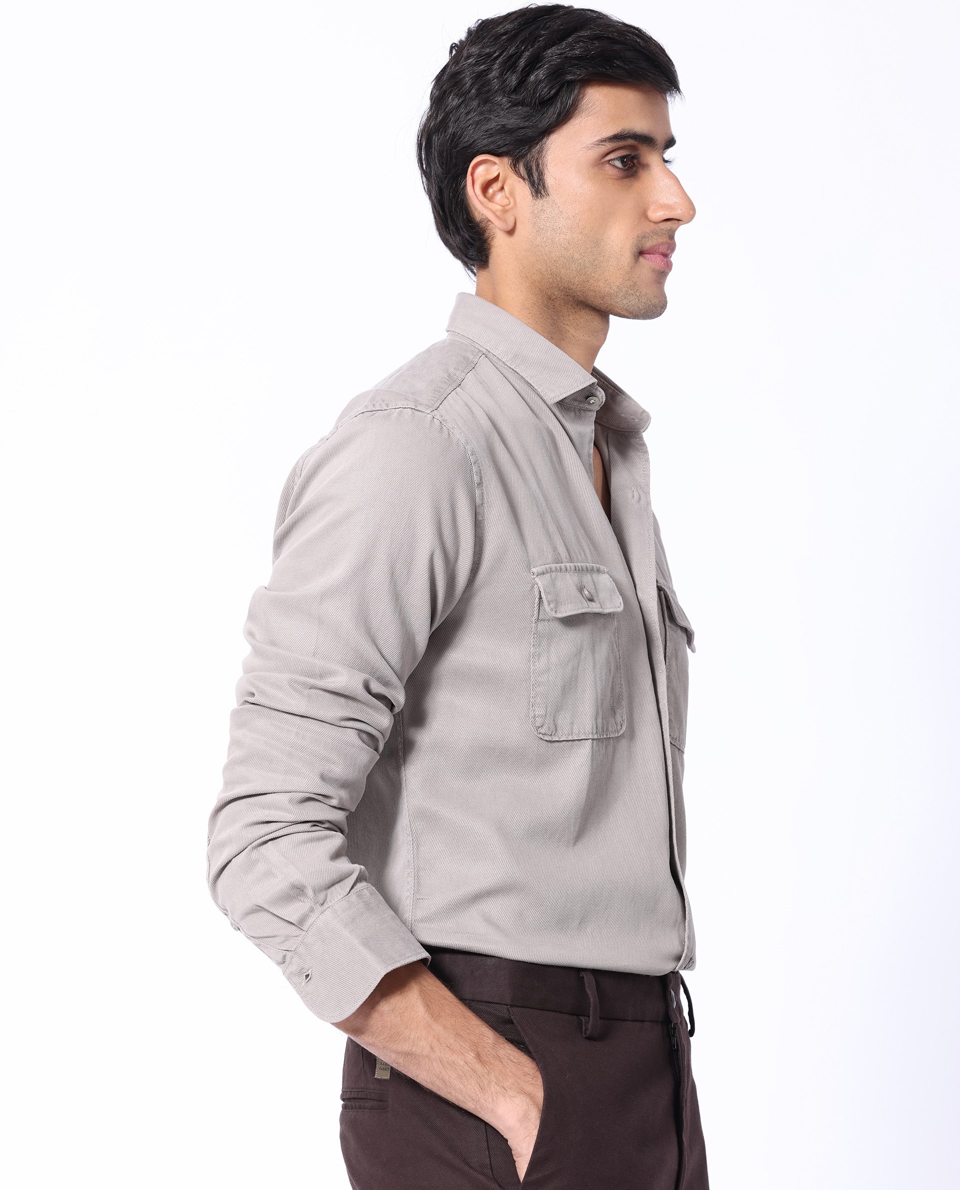 Rare Rabbit Men's Lyton Light Khaki Cotton Fabric Full Sleeves Solid Twill Shirt - view 7