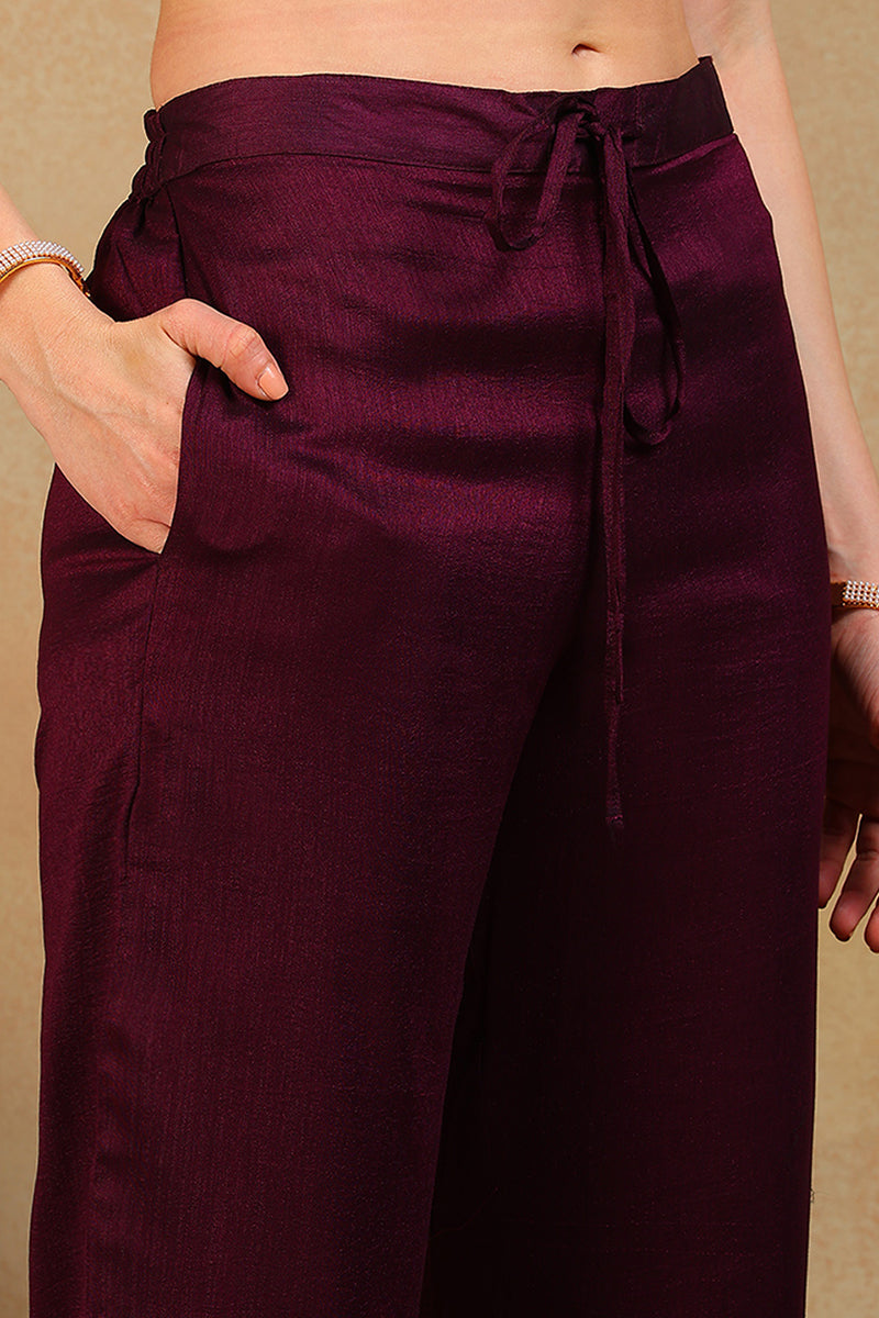 Ahika Purple Silk Blend Solid Embroidered Flared Empire Suit Set PKSKD2146 - view 6