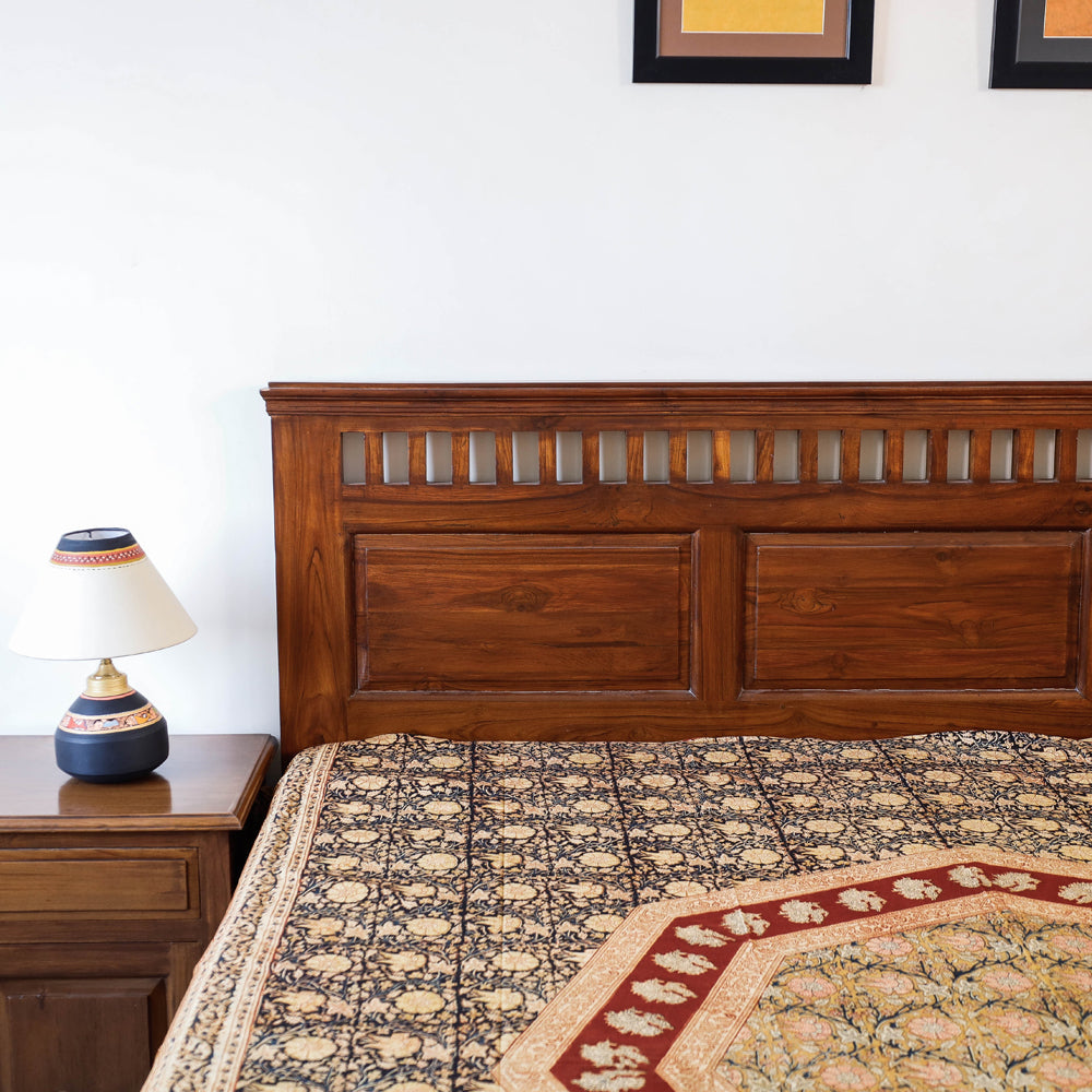 PITCHUKA SRINIVAS KALAMKARI PEDANA Black - Pedana Kalamkari Block Printed Natural Dyed Cotton Double Bedcover (110 x 90 in) - view 2