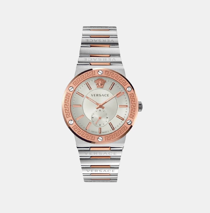 Versace Greca Logo Men Quartz Silver Dial Analog Stainless Steel Watch VEVI00923
