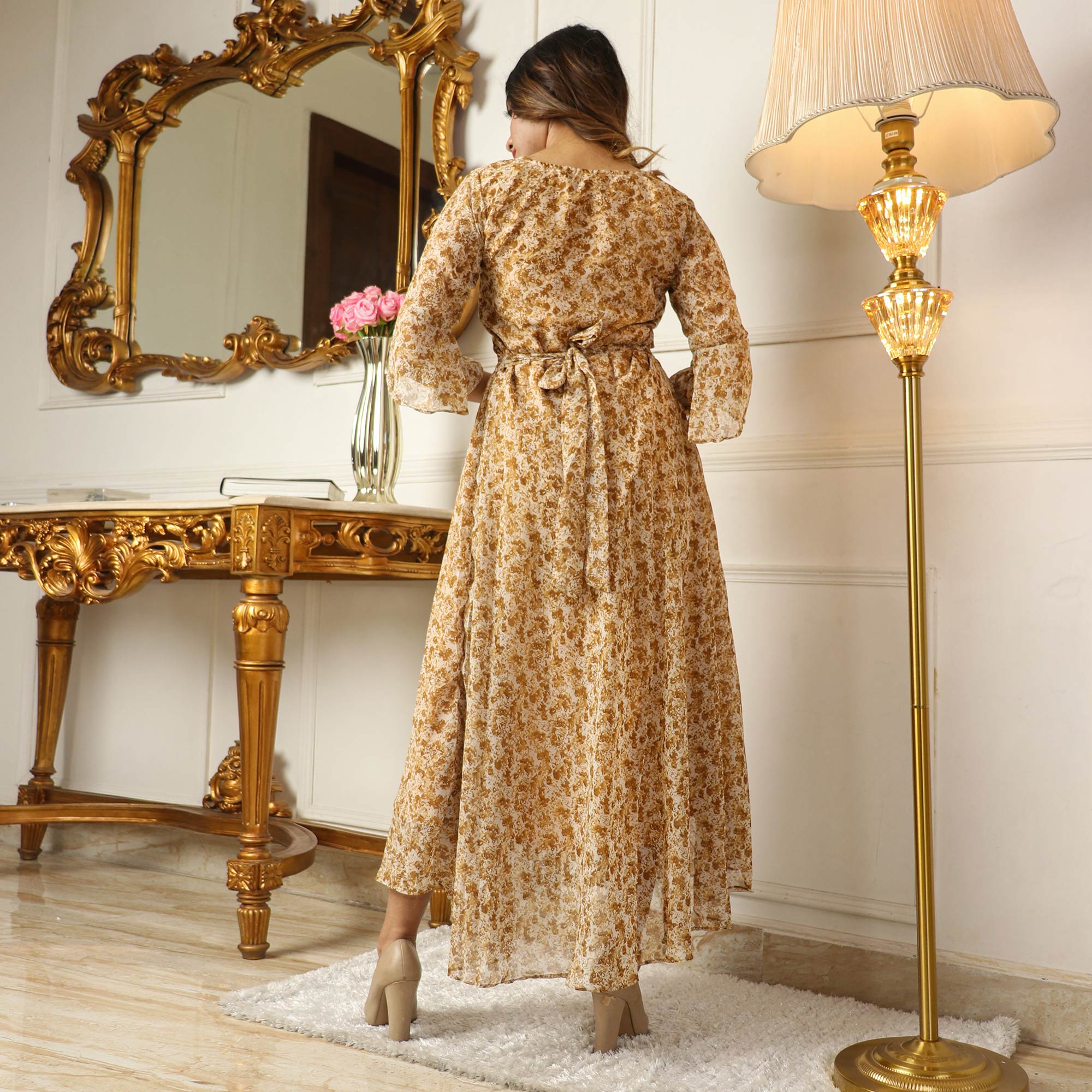 Peachmode Seller Brown Printed Georgette Dress - view 6