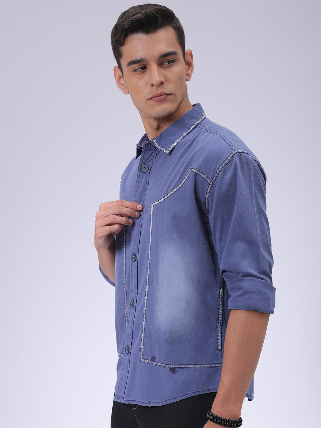 The Indian Garage Co Men's Navy Blue Regular Fit Vintage Shirt - view 4