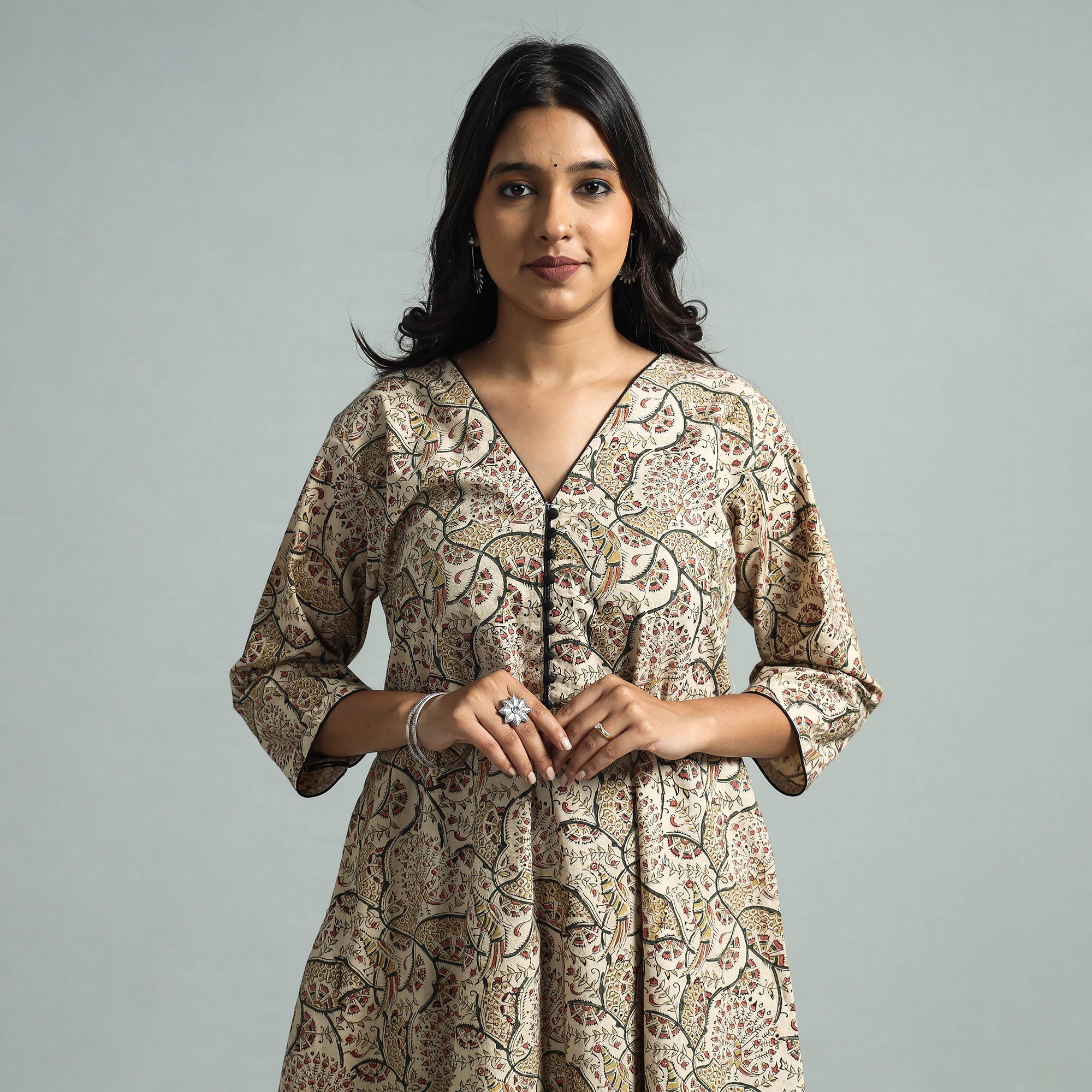 ITOKRI CASUALS Beige - Pedana Kalamkari Block Printed Cotton Kurta with Palazzo Set