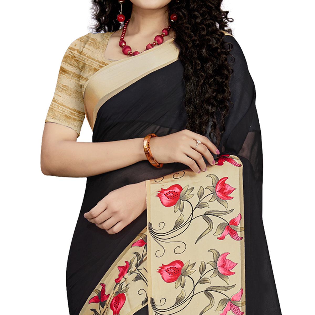 Peachmode Intricate Black Colored Casual Wear Printed Georgette Saree - view 2