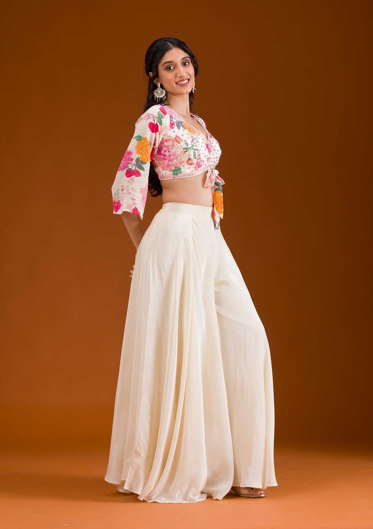 Koskii Cream Printed Semi Crepe Readymade Salwar Suit - view 6