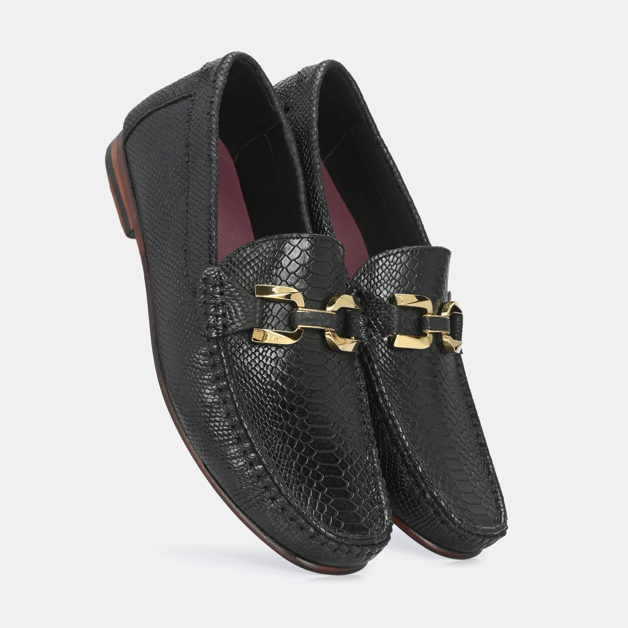 Black Imprinted Buckled Loafers by Lafattio - view 2