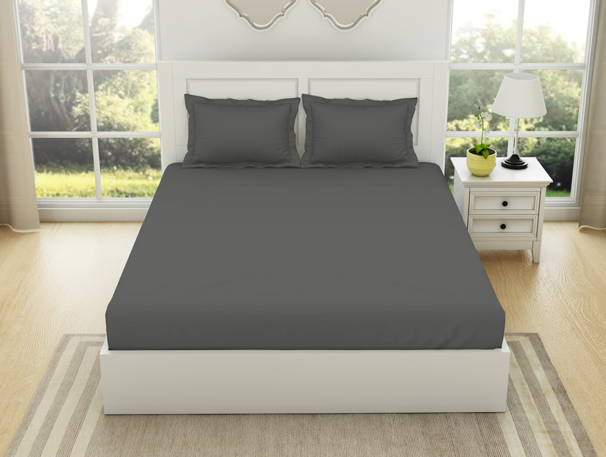 Charcoal 100 cotton – Spaces India Solid Charcoal - Charcoal 100% Cotton King Fitted Sheet - Everyday Essentials By Spaces