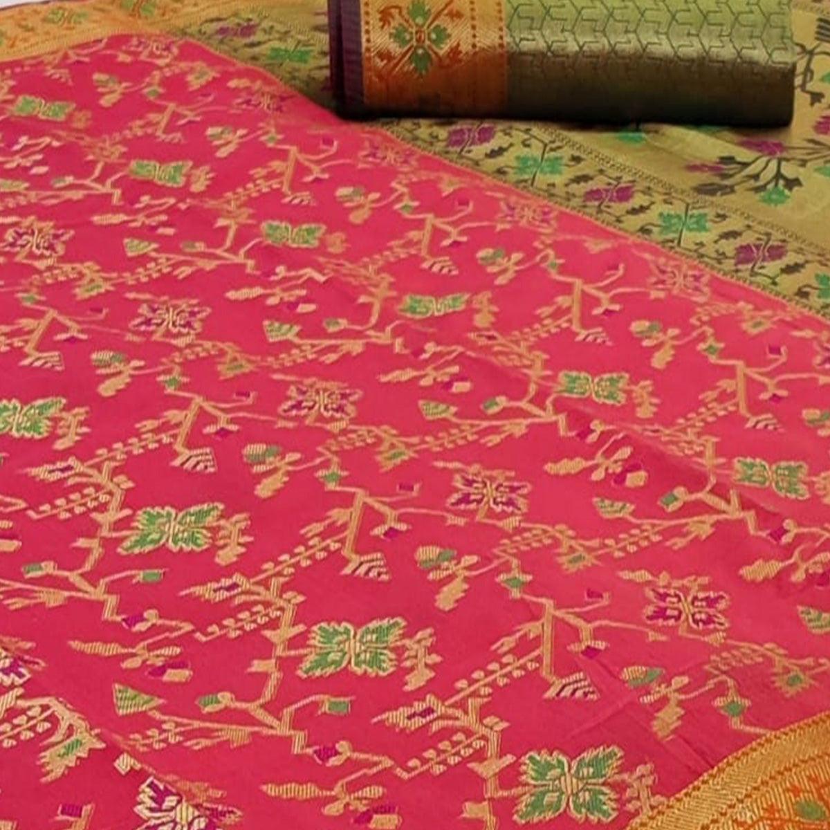 Peachmode Engrossing Pink Colored Festive Wear Woven Silk Saree - view 2