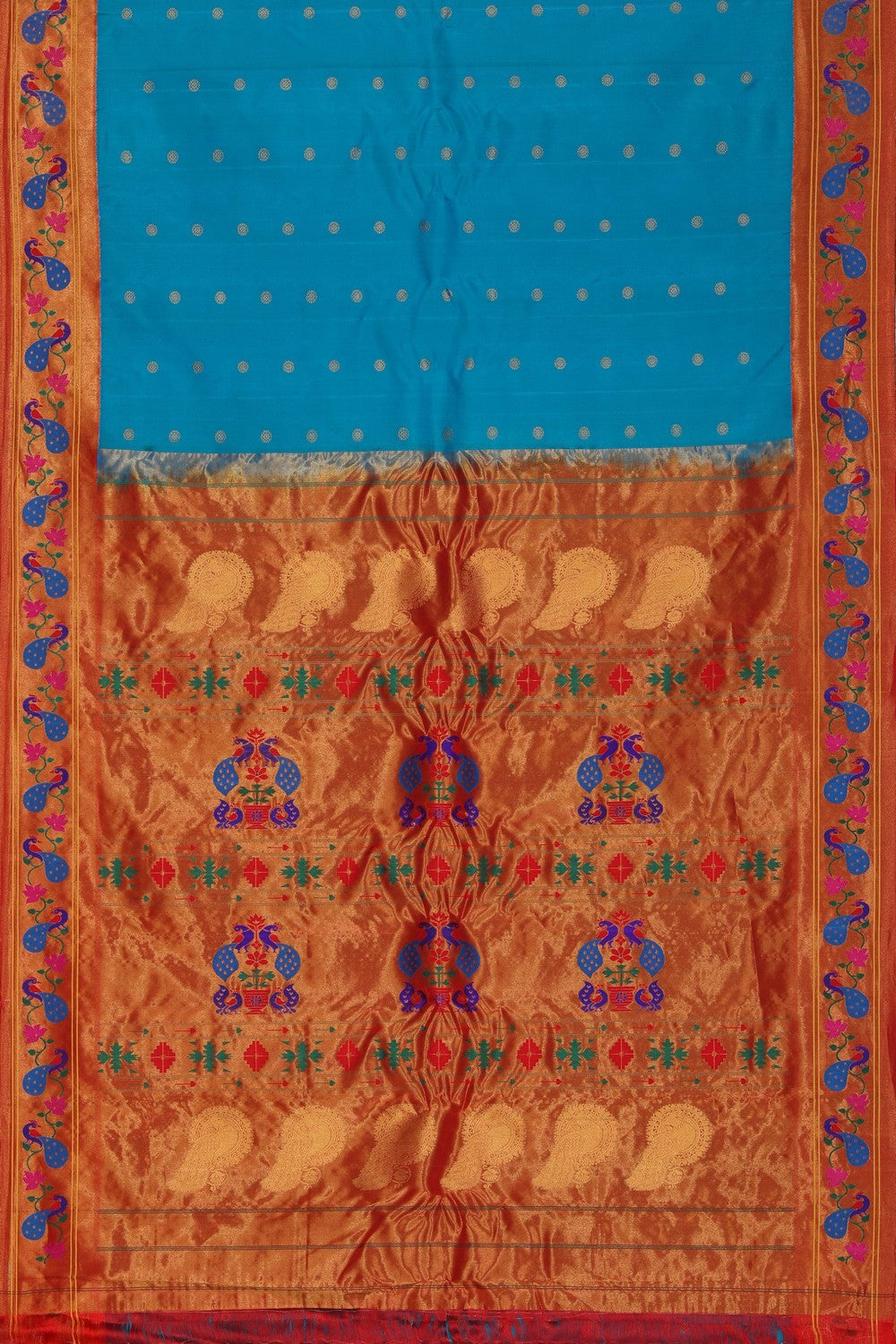 Kalanjali Gadwal Silk Teal Blue Saree – Women's - view 3