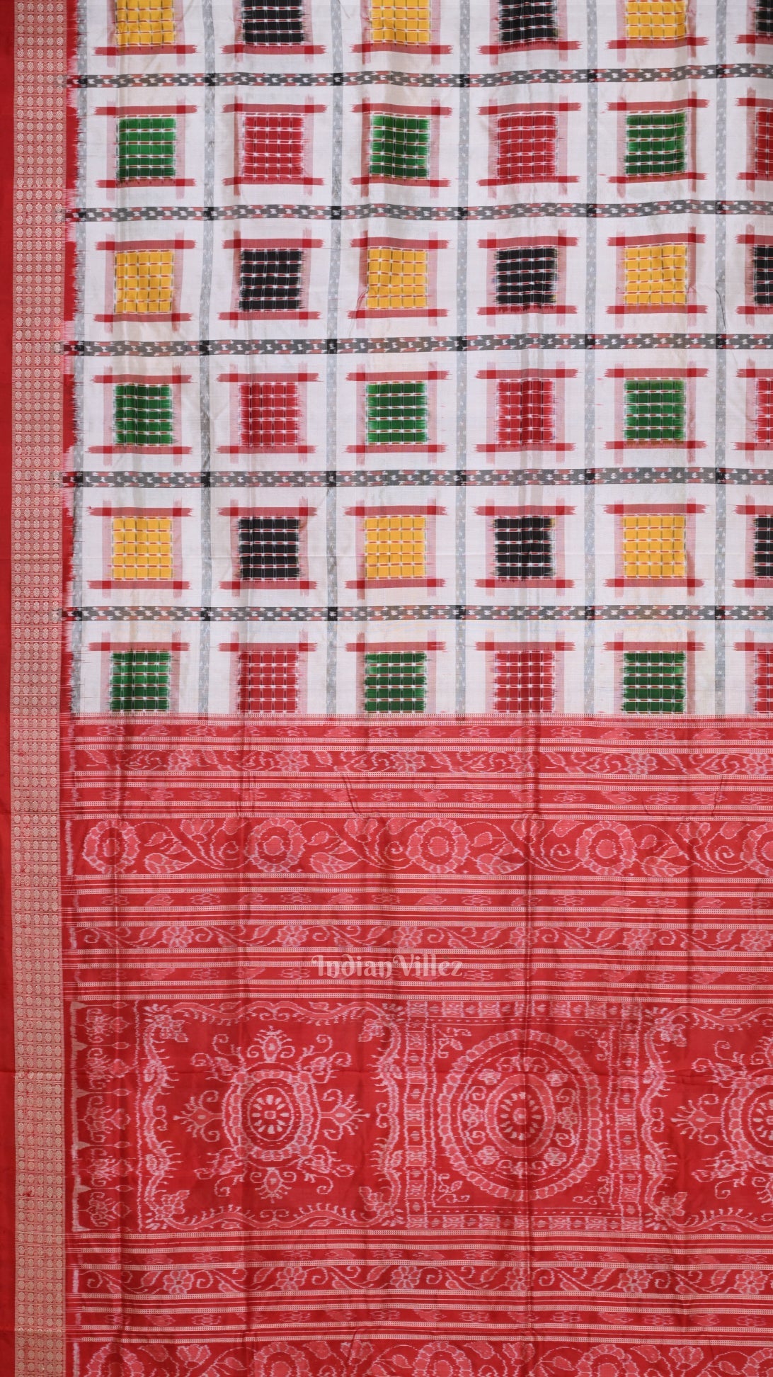 IndianVillèz White with Multicolor Ashwini Odisha Ikat Sambalpuri Silk Saree - view 3