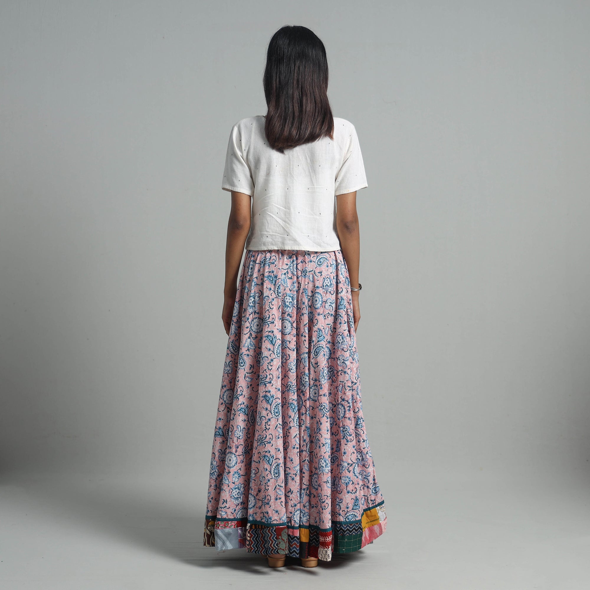 NOORI BAZAR Pink - Sanganeri Block Print Cotton Long Skirt 10 - view 7