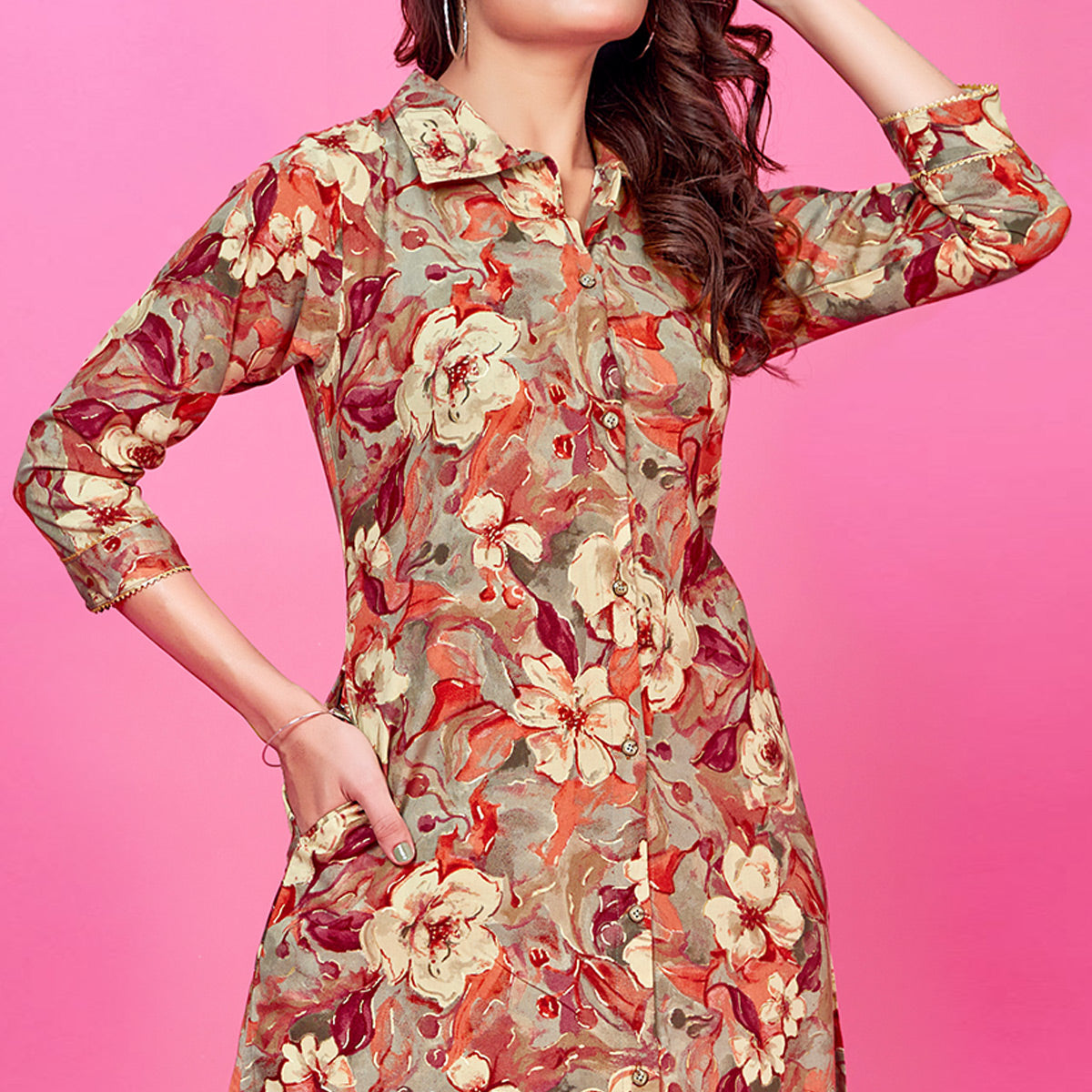 BlackTree red-floral-foil-printed-rayon-co-ord-set - view 2