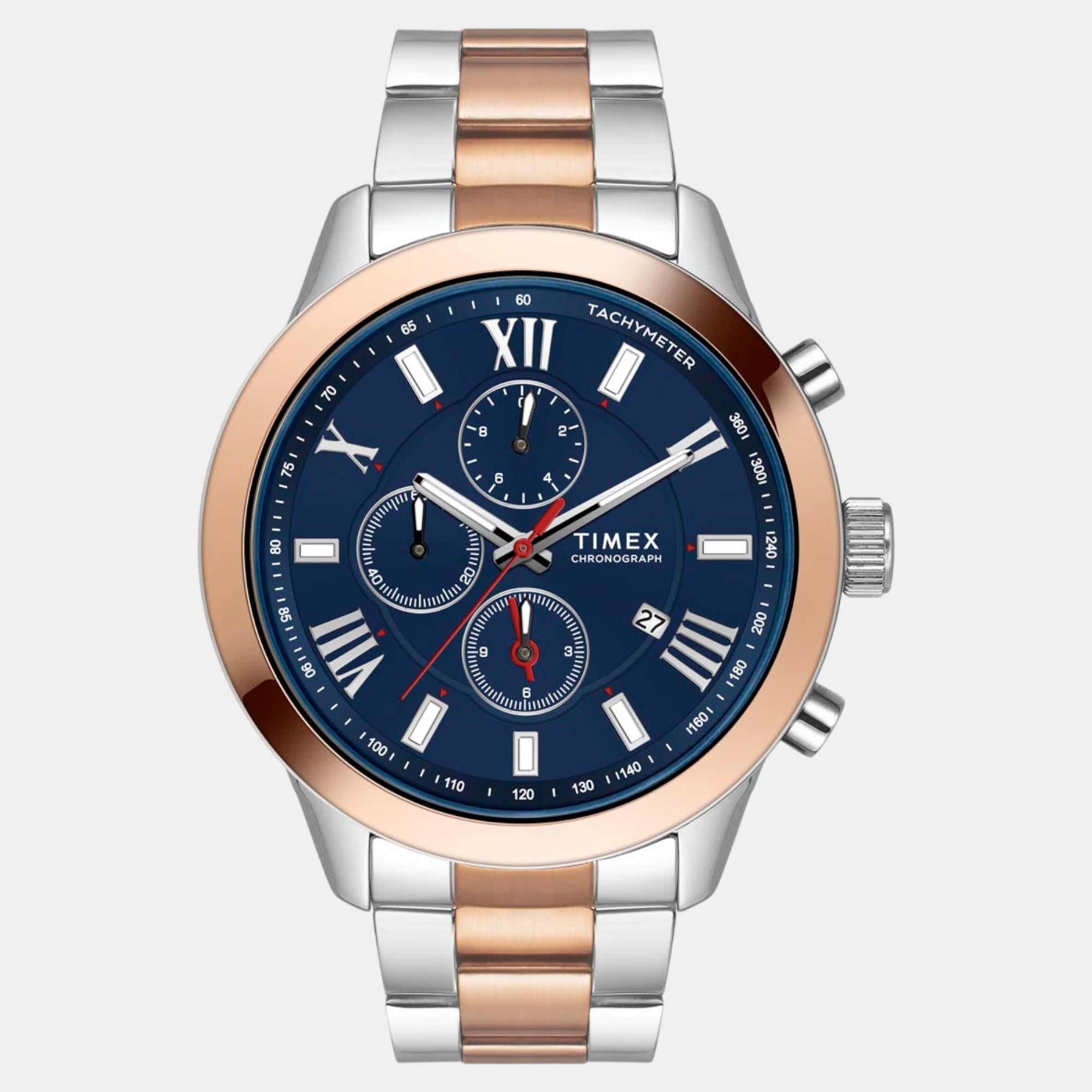 Timex Fashion Men Quartz Blue Dial Chronograph Stainless Steel Watch TWEG18516
