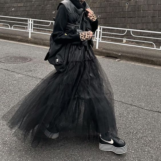 Mermaid Core Tier Black Mesh Maxi Skirt