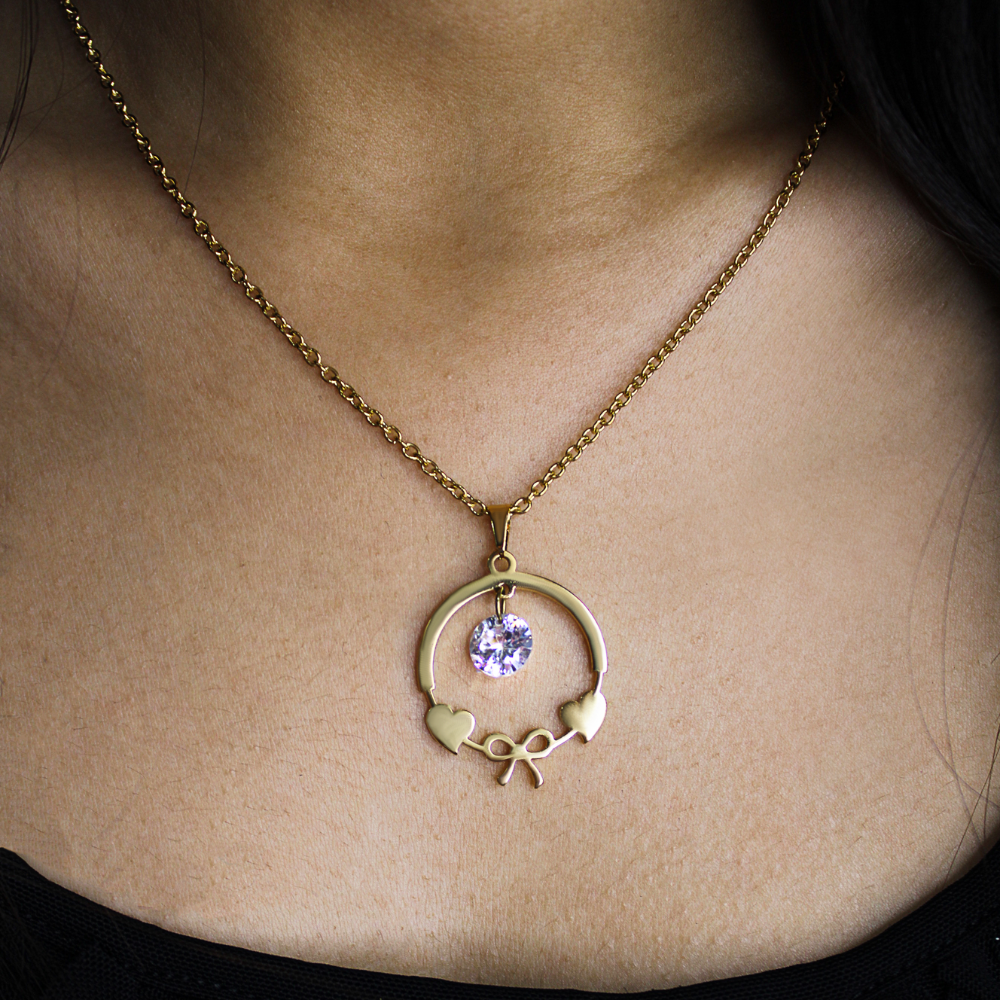 Branta Gold Heart Pendant Necklace and Earring Set For Women