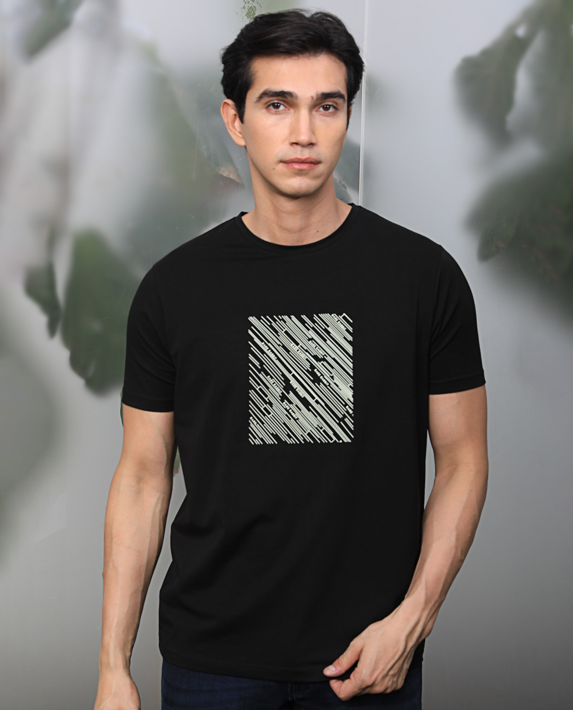 Rare Rabbit Men's Otter Black Cotton Lycra Fabric Half Sleeves Graphic Print T-Shirt - view 5