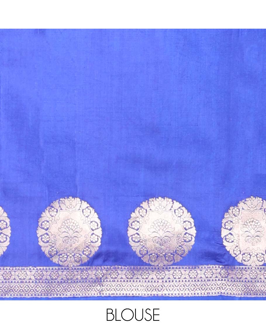 Pothys Blue floral buttas raw mango silk saree with self round buttas border & striped zari design pallu - view 5