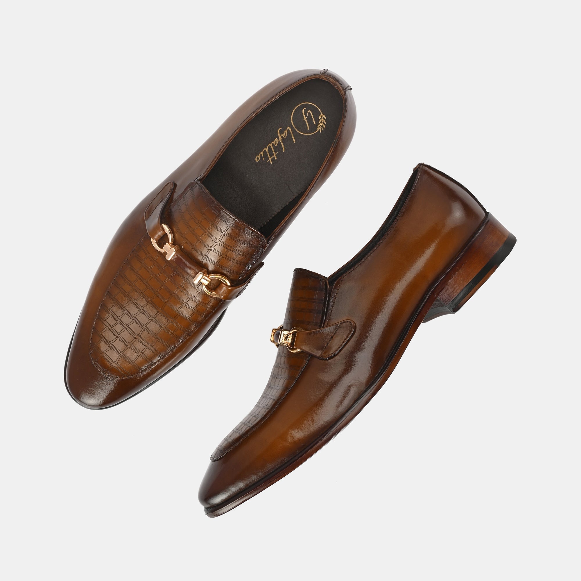 Tan Laser Engraved Buckled Shoes by Lafattio - view 7