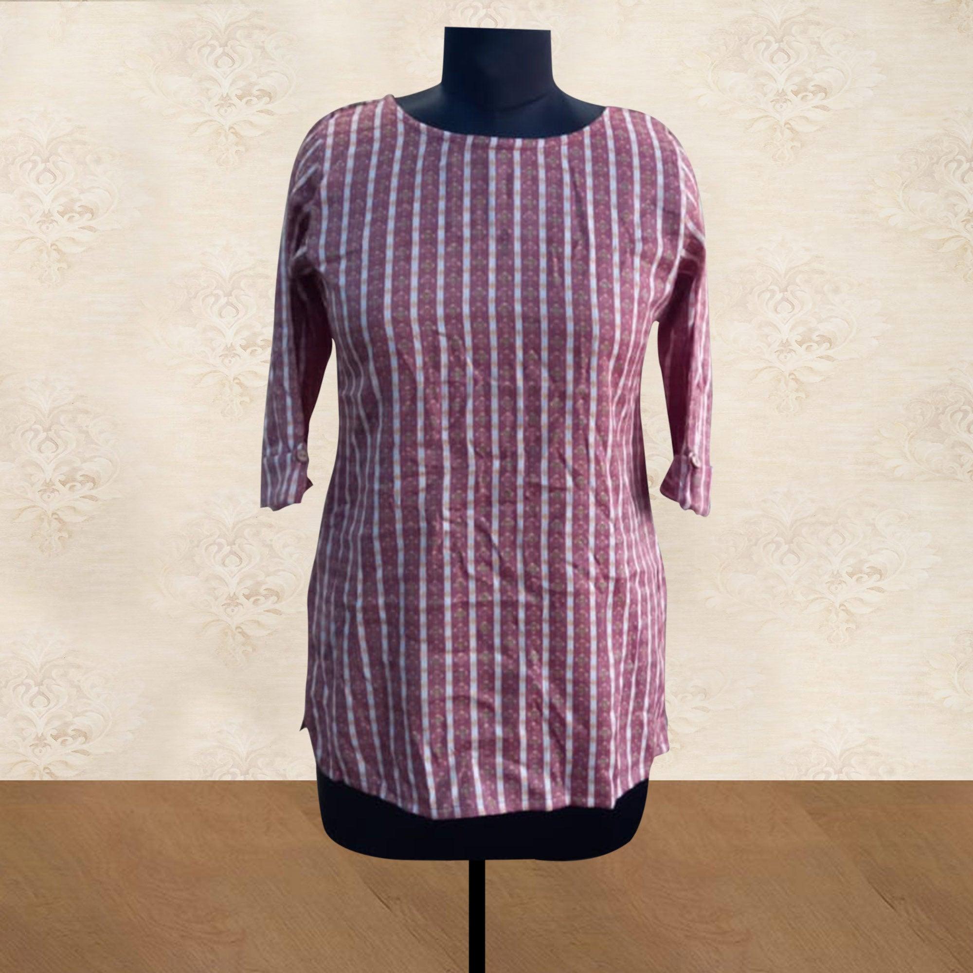 Peachmode Mauve Printed Rayon Top