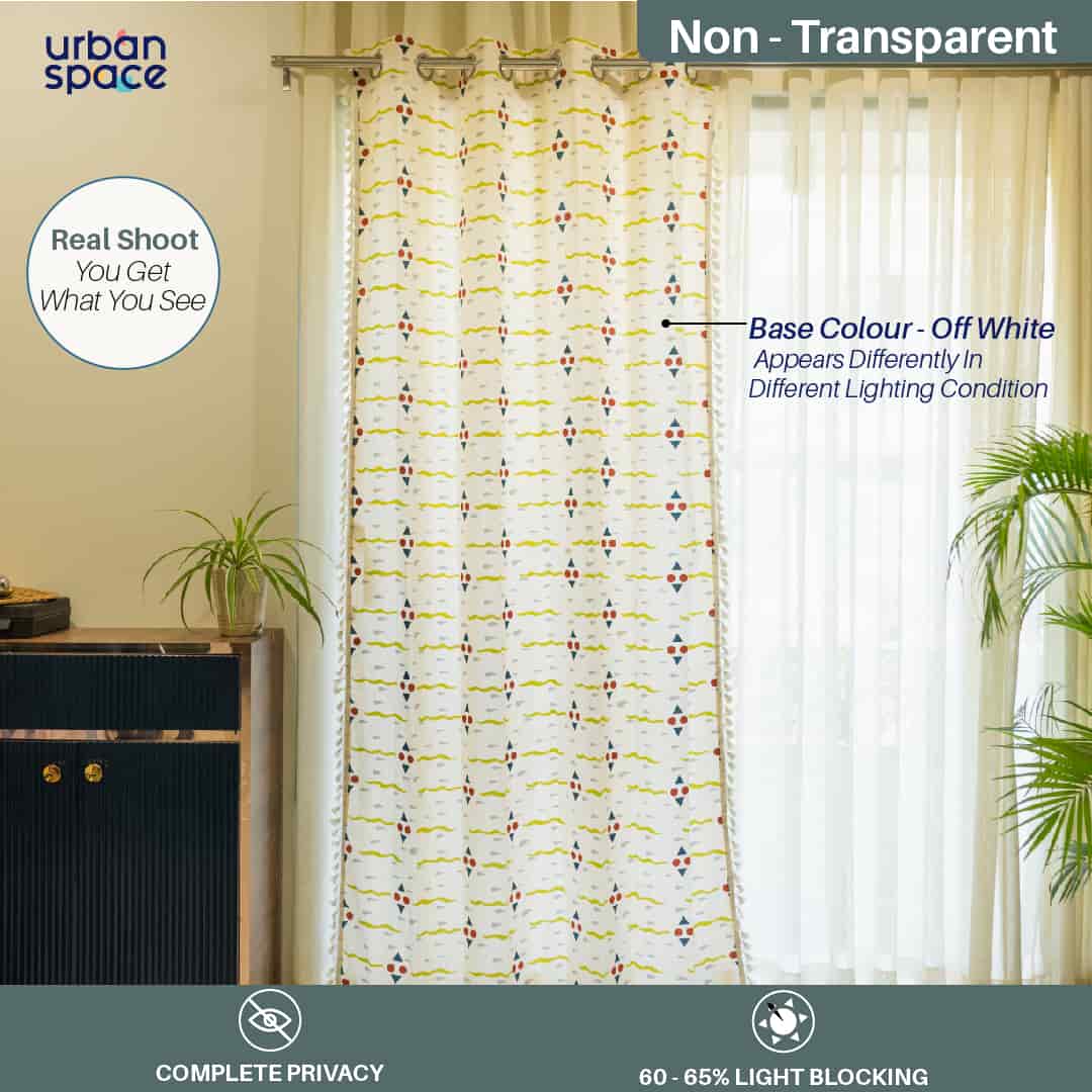 Urban Space -Home Furnishing Store Bohemian 100% Cotton Curtains, Pack of 1 Curtain - Waves Green
