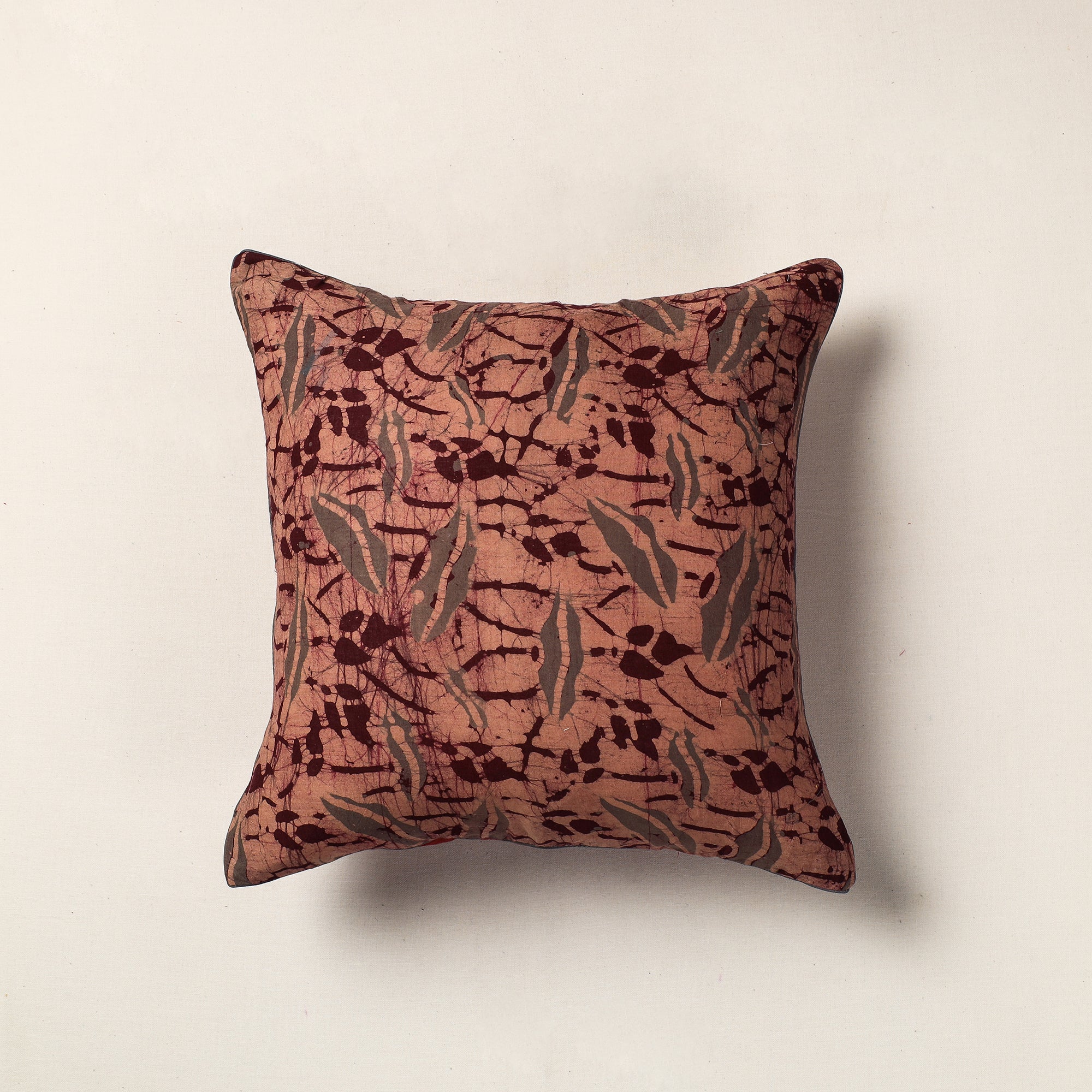 NOORI BAZAR Brown - Hand Batik Printed Cotton Cushion Cover (16 x 16 in)