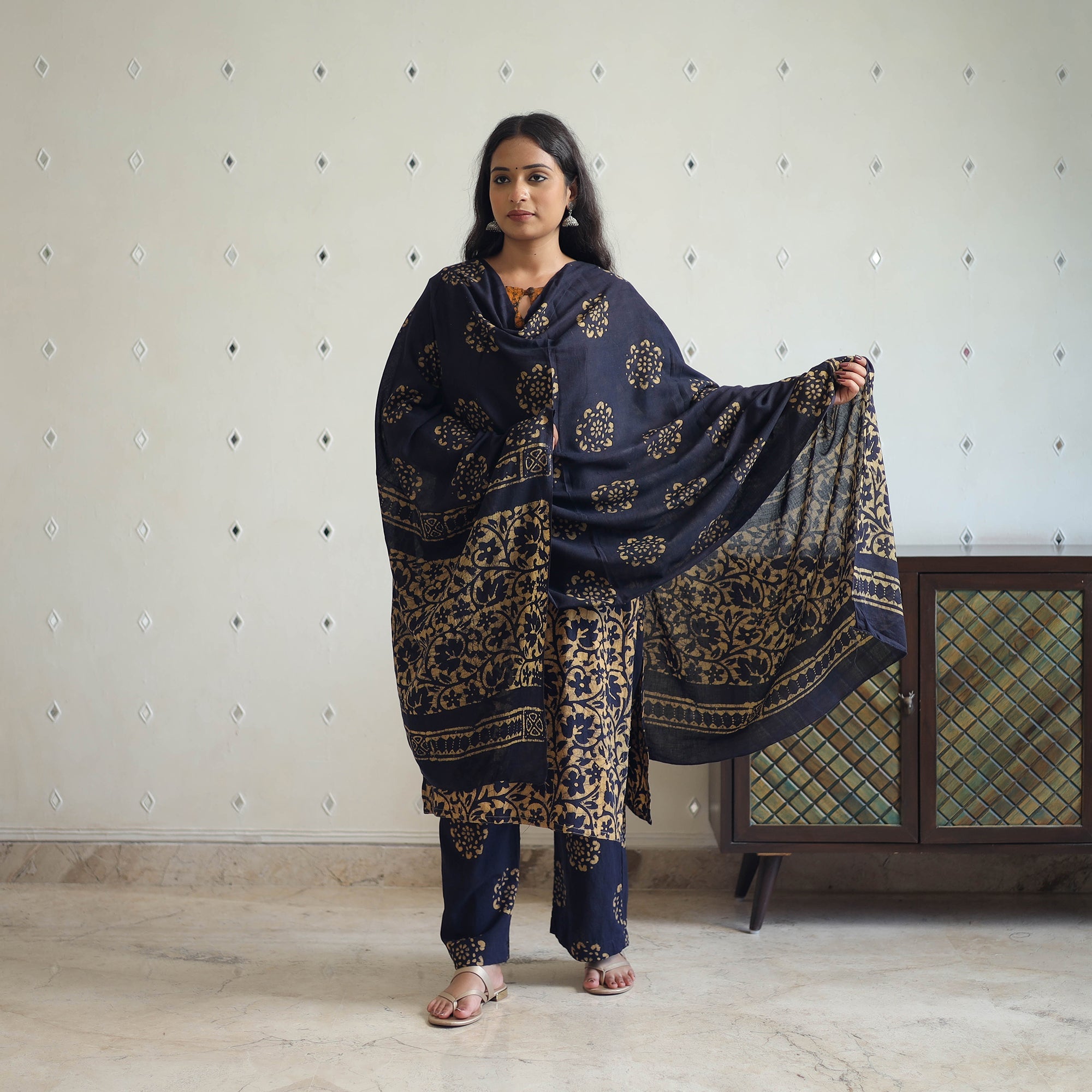 ITOKRI CASUALS Blue - Batik Print Cotton Kurta with Palazzo & Dupatta Suit Set 07 - view 2
