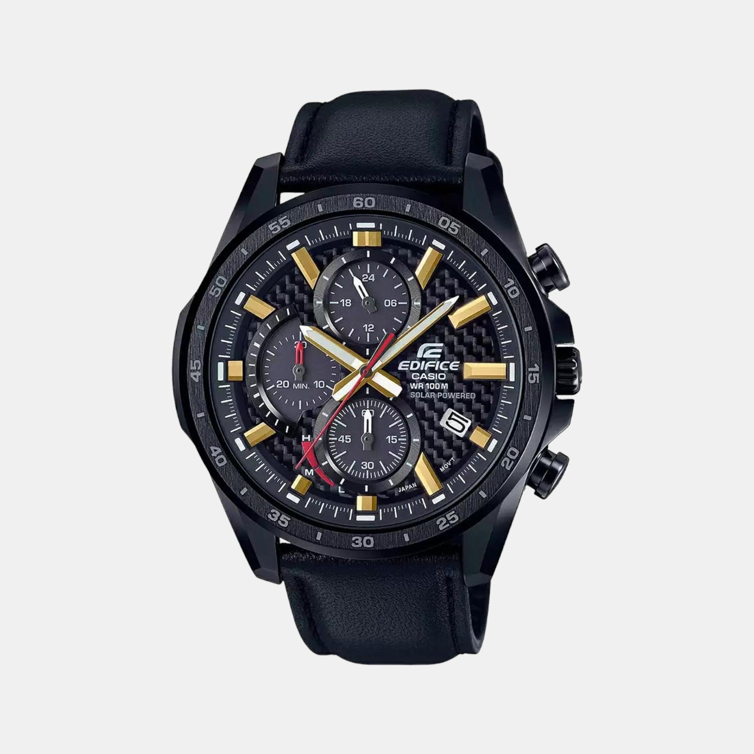 Casio Edifice Men Quartz Two Tone Dial Chronograph Leather Watch EX436