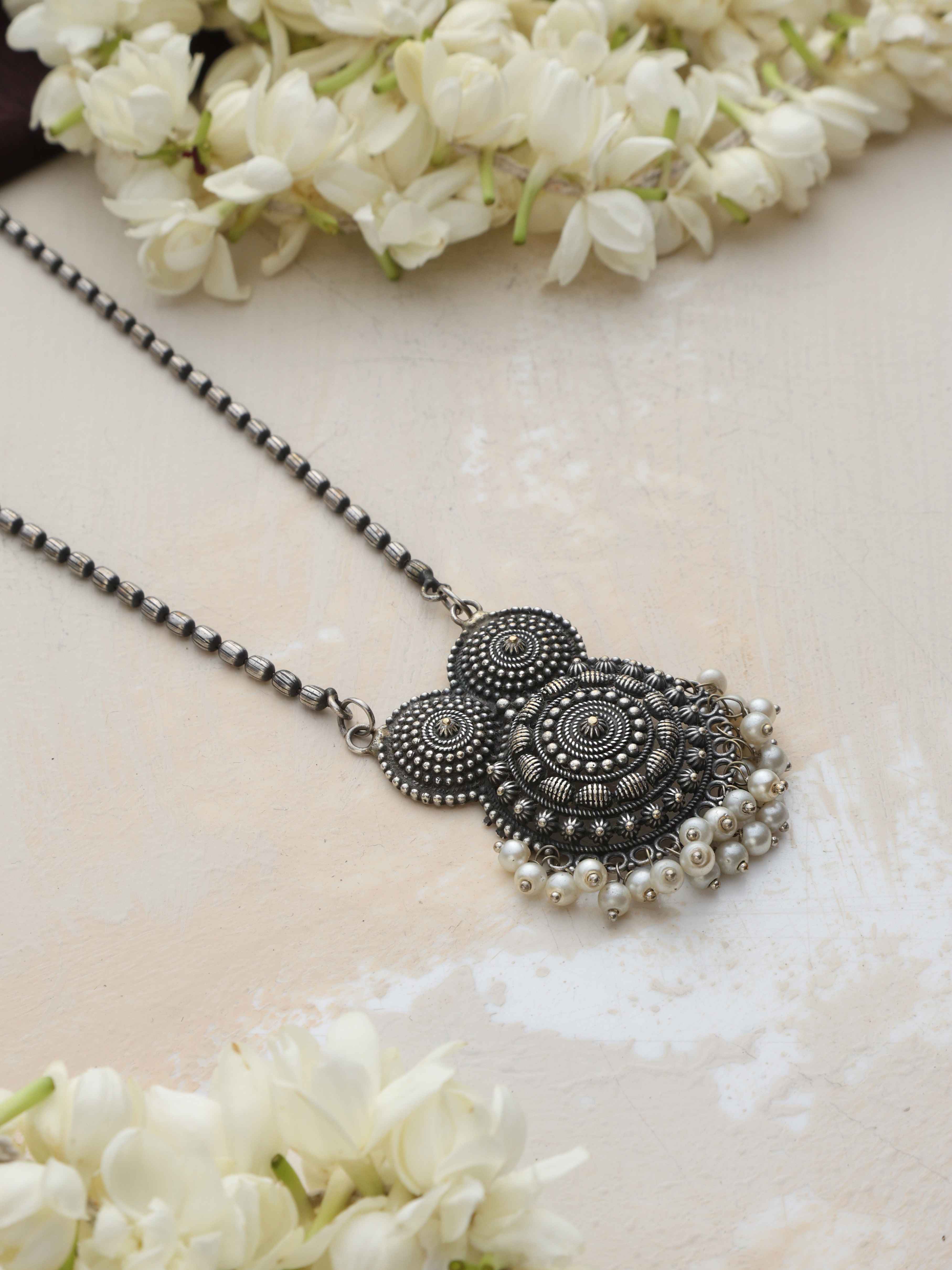 trueBrowns Silver Tone Pearl Drop Pendant Chain - view 5
