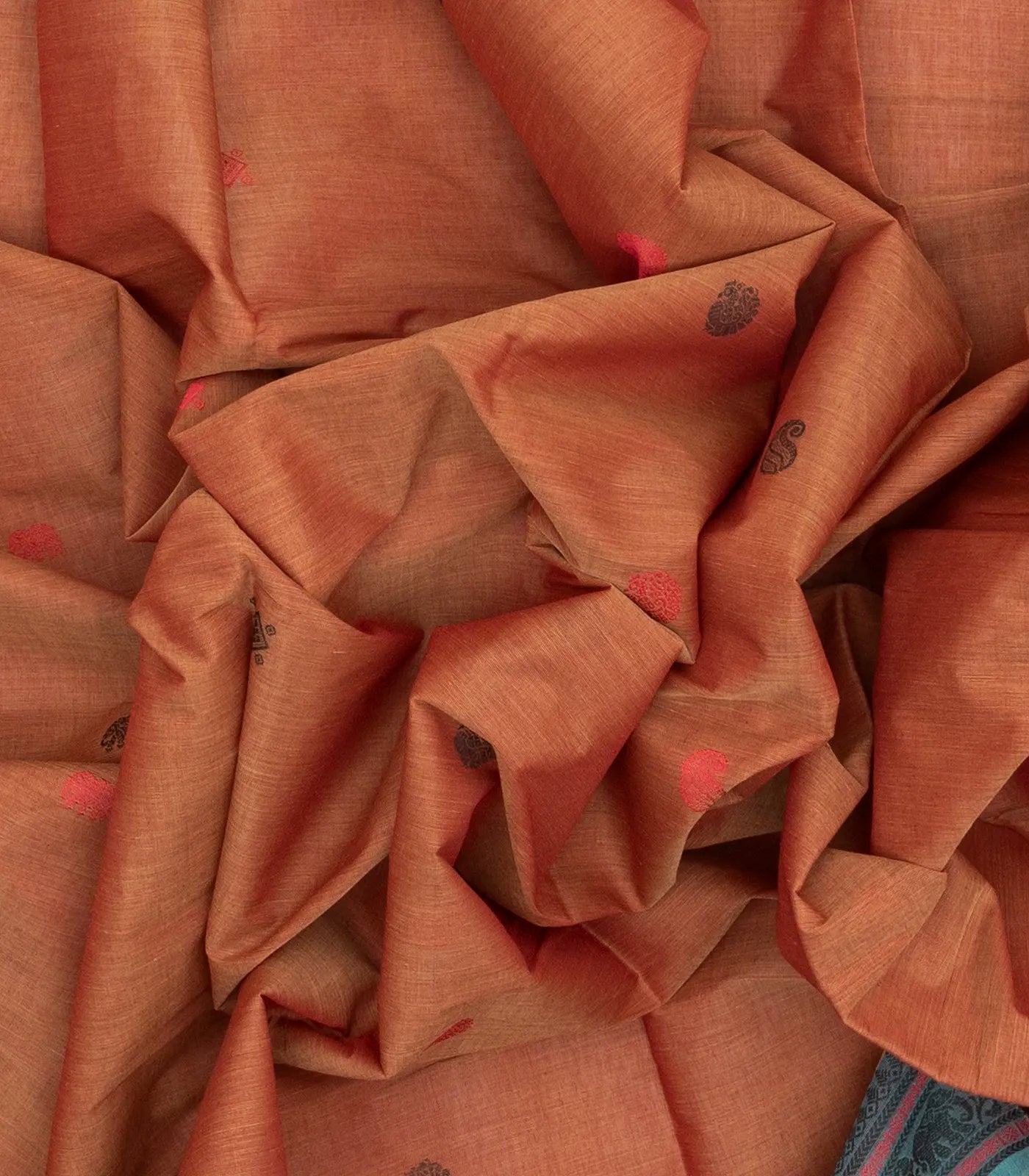 RmKV Peach Handloom Kanchi Cotton Saree With Annam & Mango Buttas - view 3