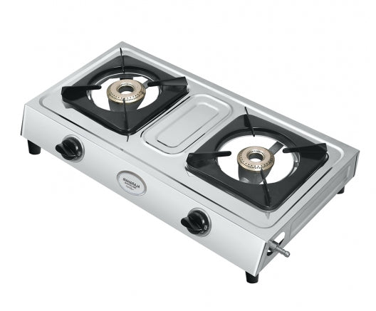 Maharaja Whiteline Trendy Plus 2 Burner Glass Top Gas Stove | Silver - view 3
