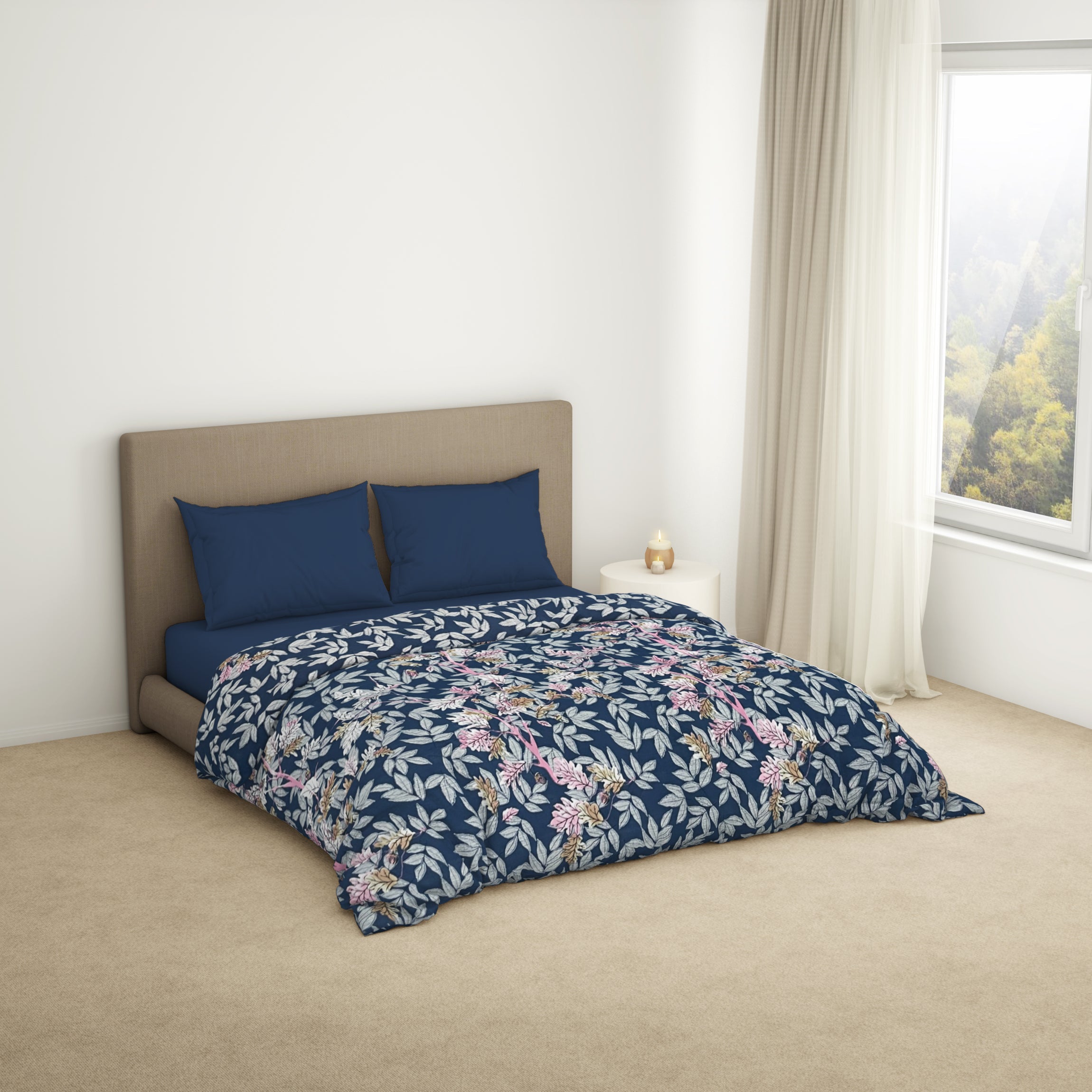 Spaces India Floral Lichen Blue - Blue Microfiber Shell Double Quilt / AC Comforter - Bliss By Welspun - view 2