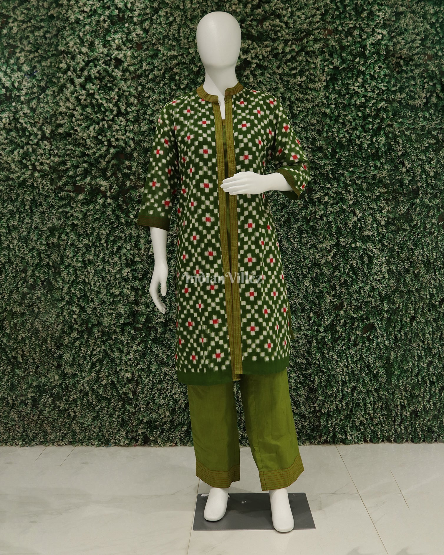 IndianVillèz Green Pasapali Odisha Ikat Designer 3 Piece Set For Women