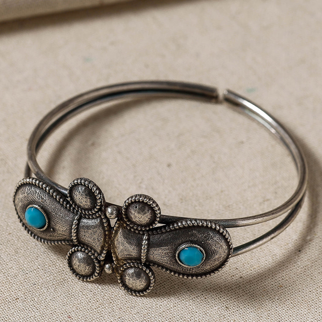WHITE RIVER STORIES Antique Finish Oxidised Brass Silver Bracelet / Kada (Adjustable) - view 2