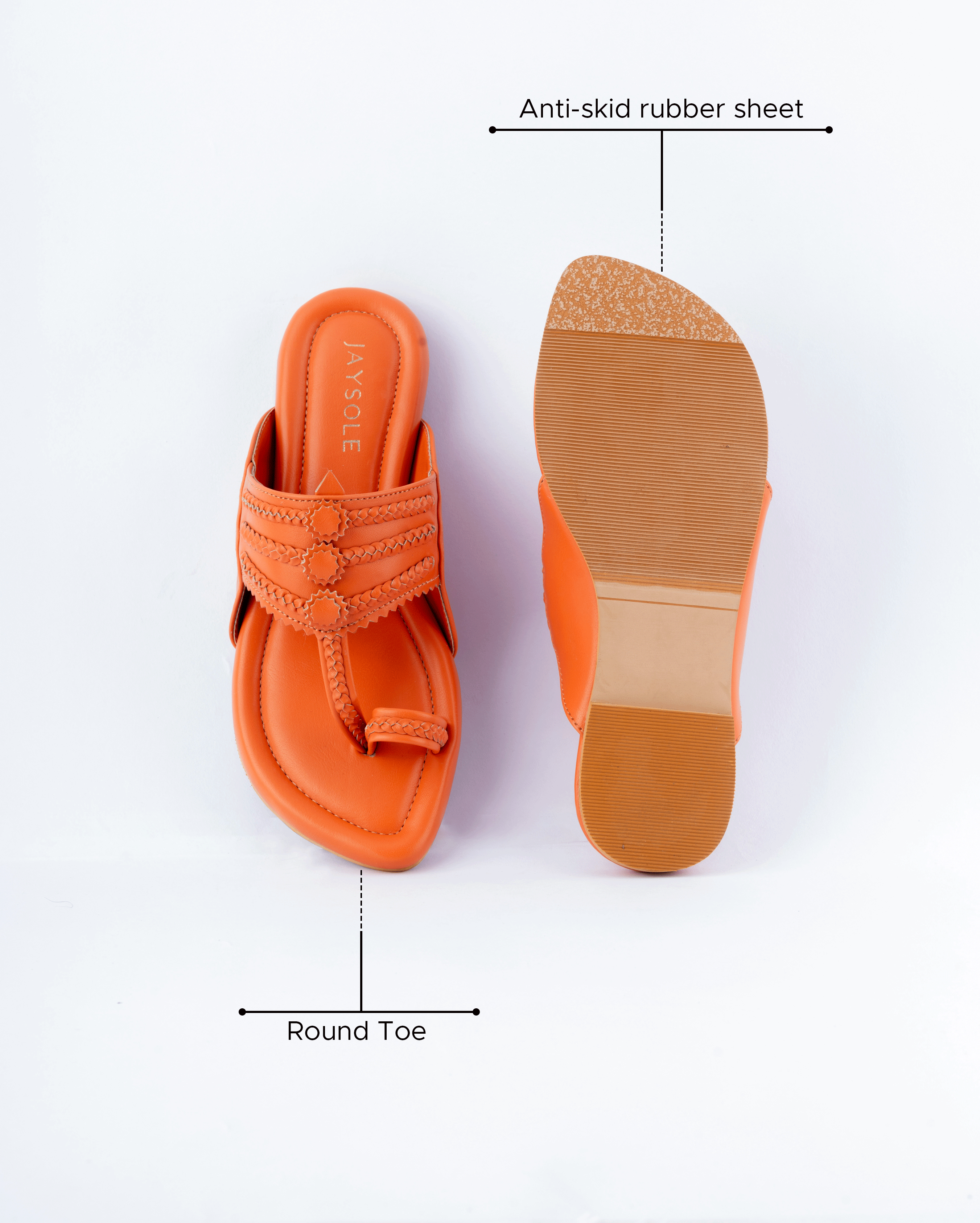 Jaysole Marmalade Orange Solid Kolha Flats - view 6