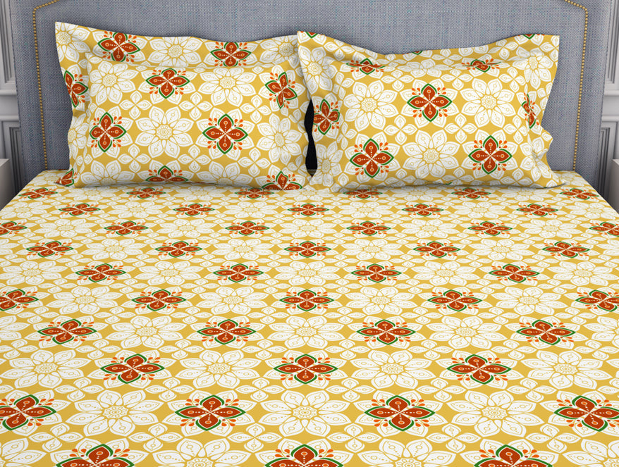 Spaces India Floral Super Lemon - Yellow Microfibre Double Bedsheet - Adore By Welspun - view 4