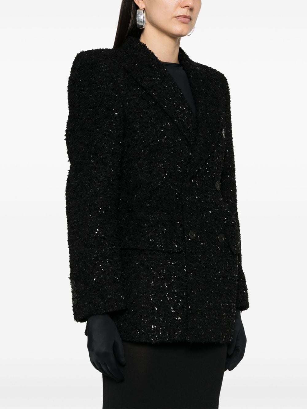 Balenciaga Hourglass tweed-texture padded-shoulder wool-blend blazer - view 3