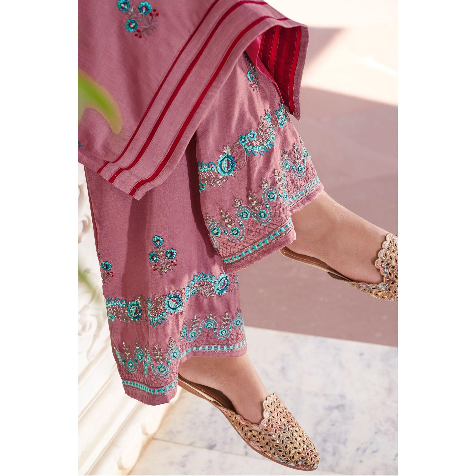 Peachmode Seller Mauve Casual Wear Embroidered Pure Modal Viscose Palazzo Suit - view 2