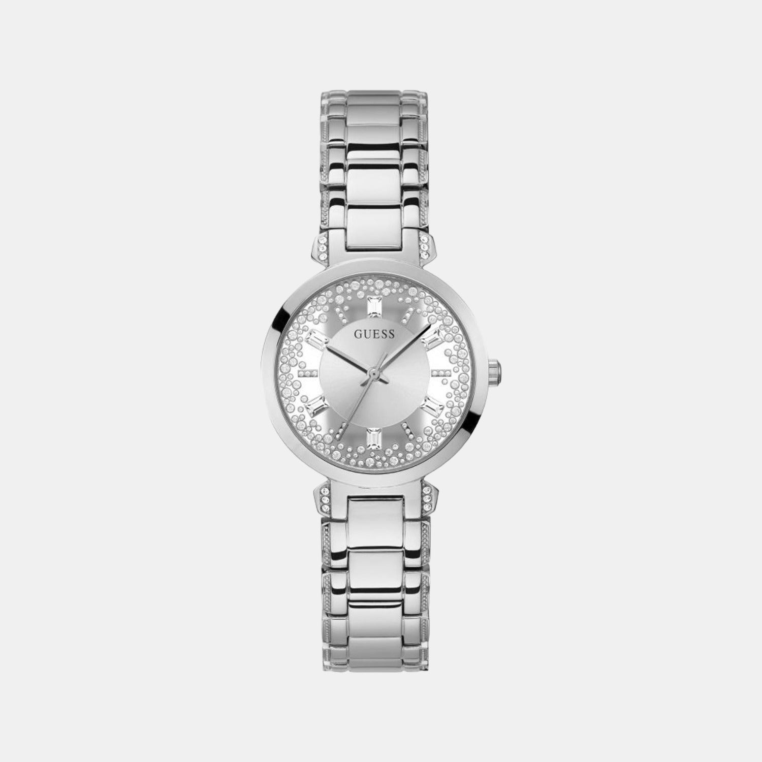 Guess Crystal Clear Women Quartz Silver Dial Analog Stainless Steel Watch GW0470L1