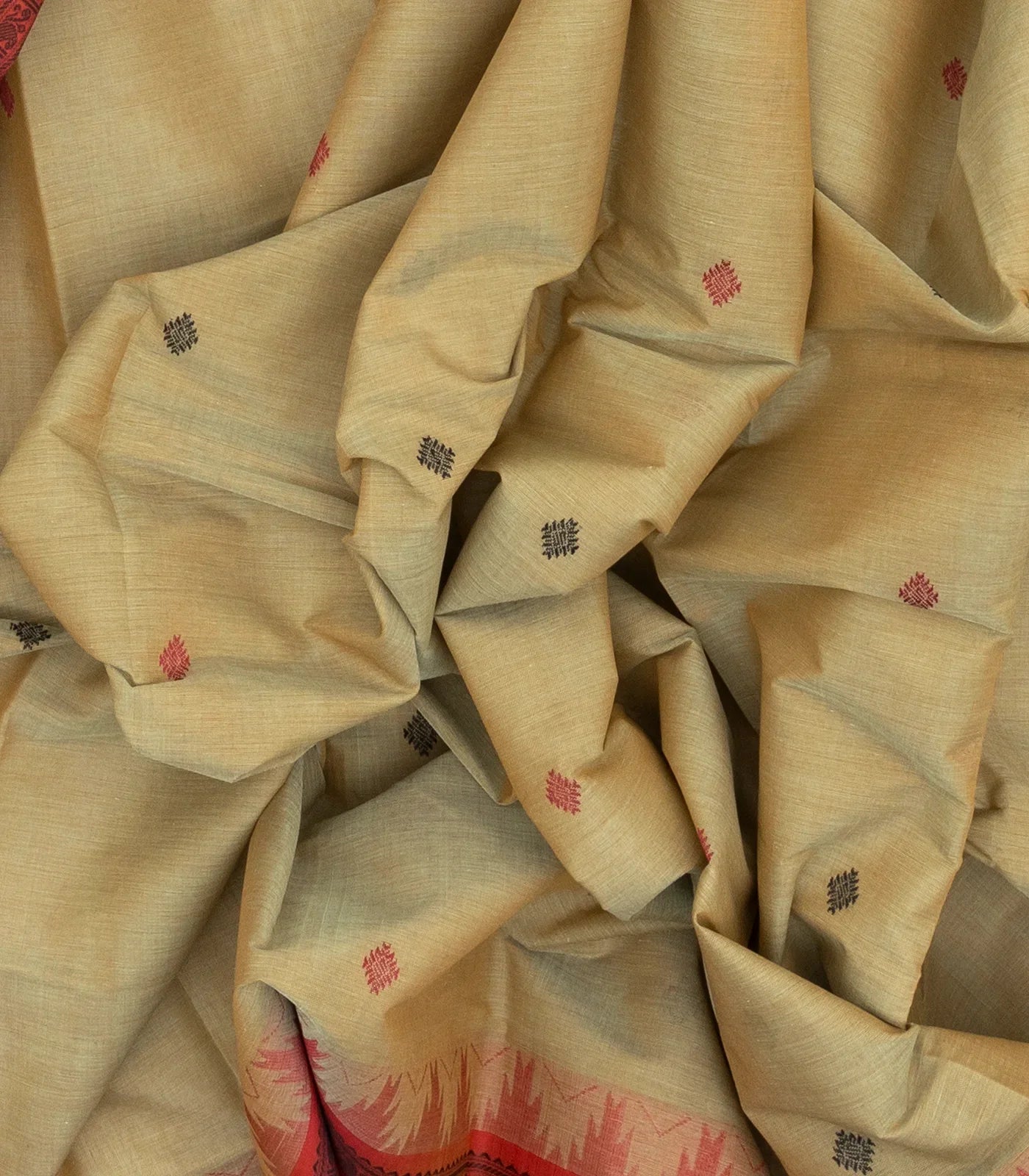 RmKV Taupe Handloom Kanchi Cotton Saree With Diamond Buttas - view 3